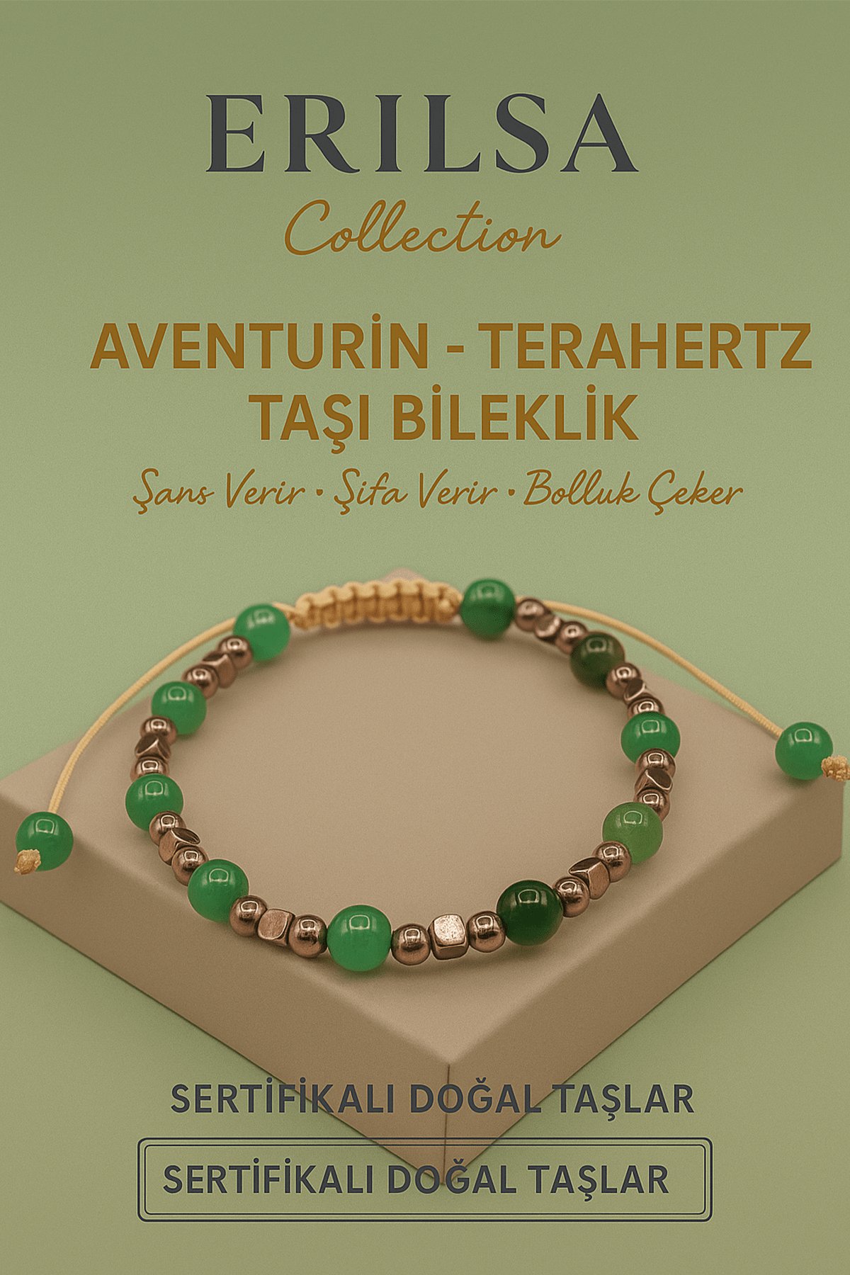 Sertifikalı Aventurin Terahertz Doğal Taş Bileklik - Şans Şifa Bolluk Enerji Dengesi