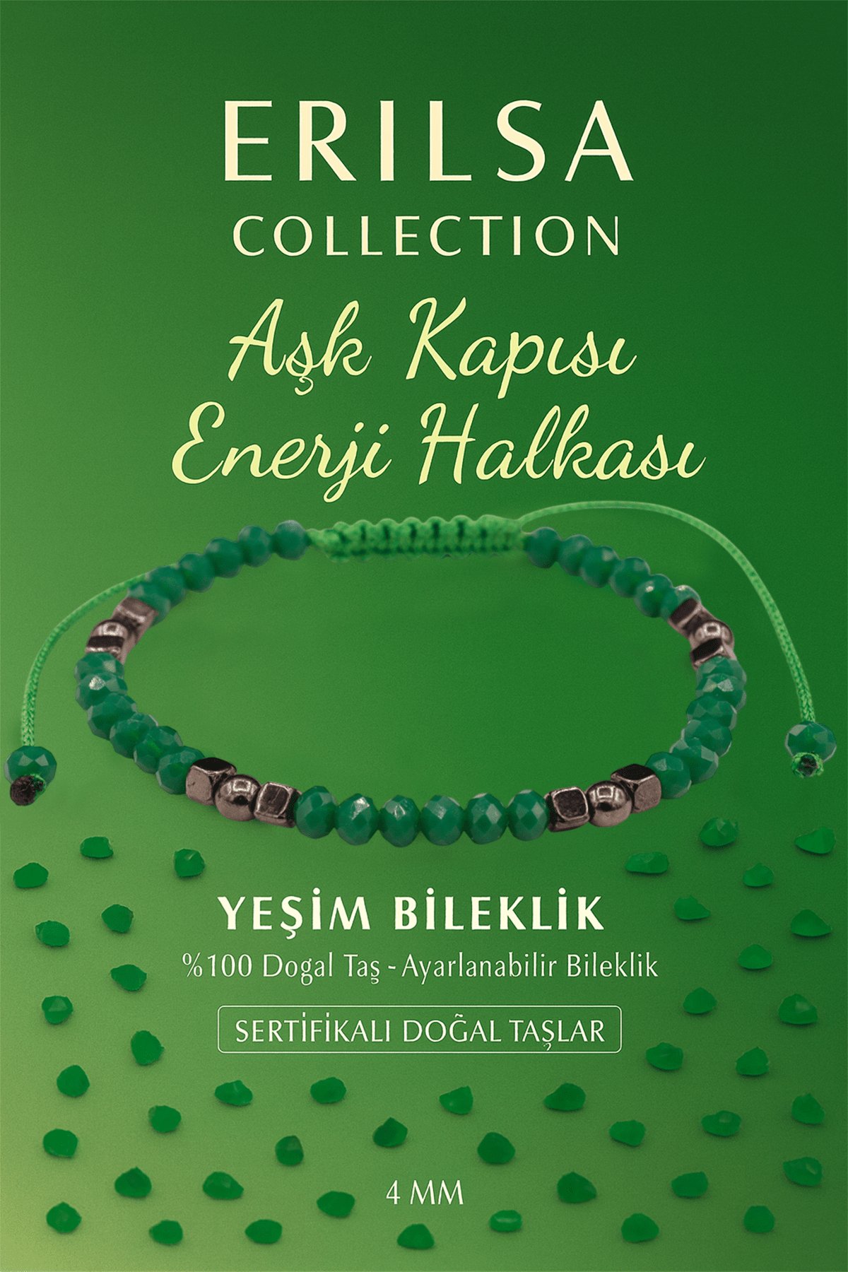 Sertifikalı Aşk Kapısı Enerji Aktivasyonu Bilekliği – Yeşim ve Terahertz Doğal Taş 4 mm