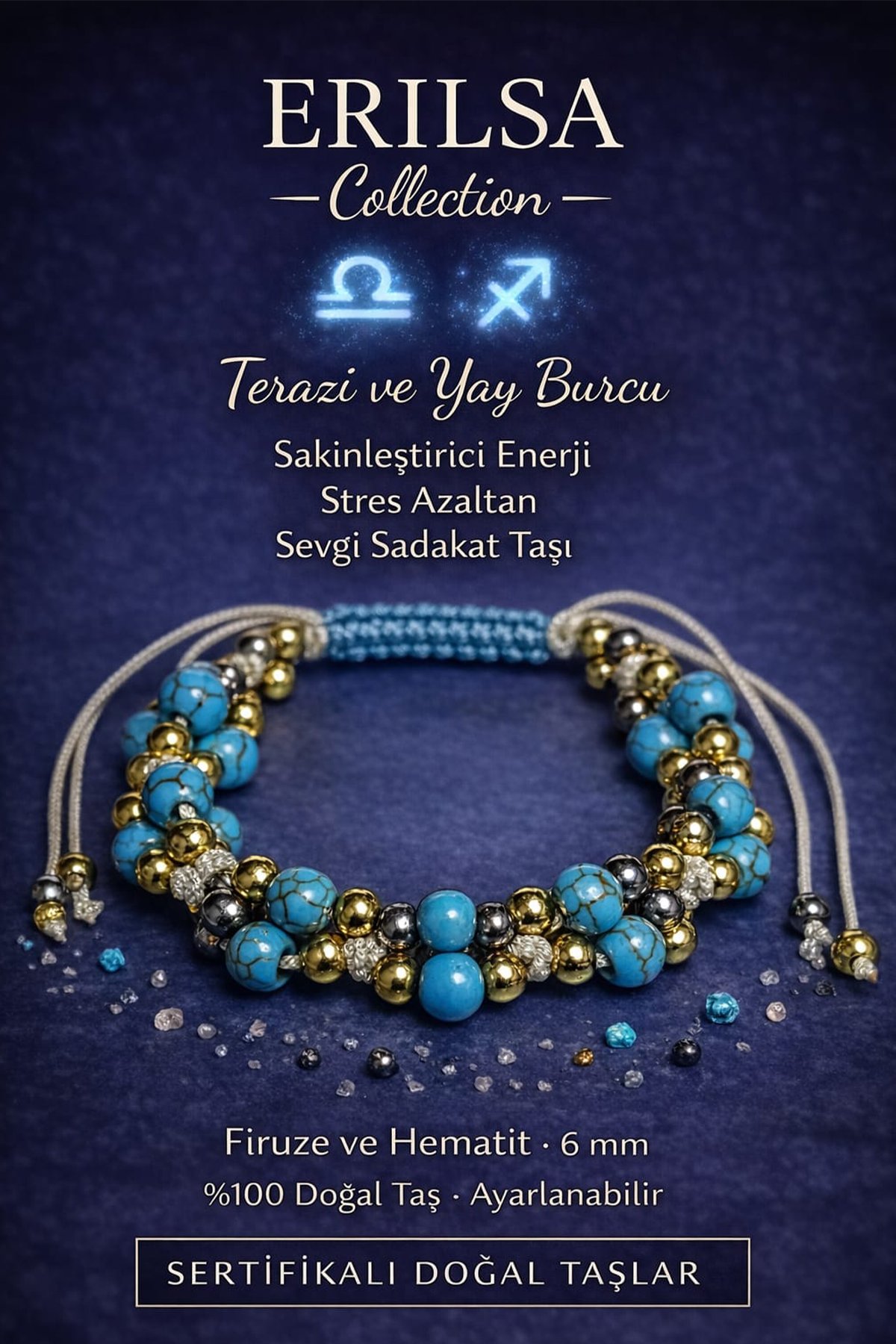 Sertifikalı Sakinleştirici Enerji Stres Azaltan Sevgi Sadakat Bilekliği - Firuze Turkuaz Doğaltaş