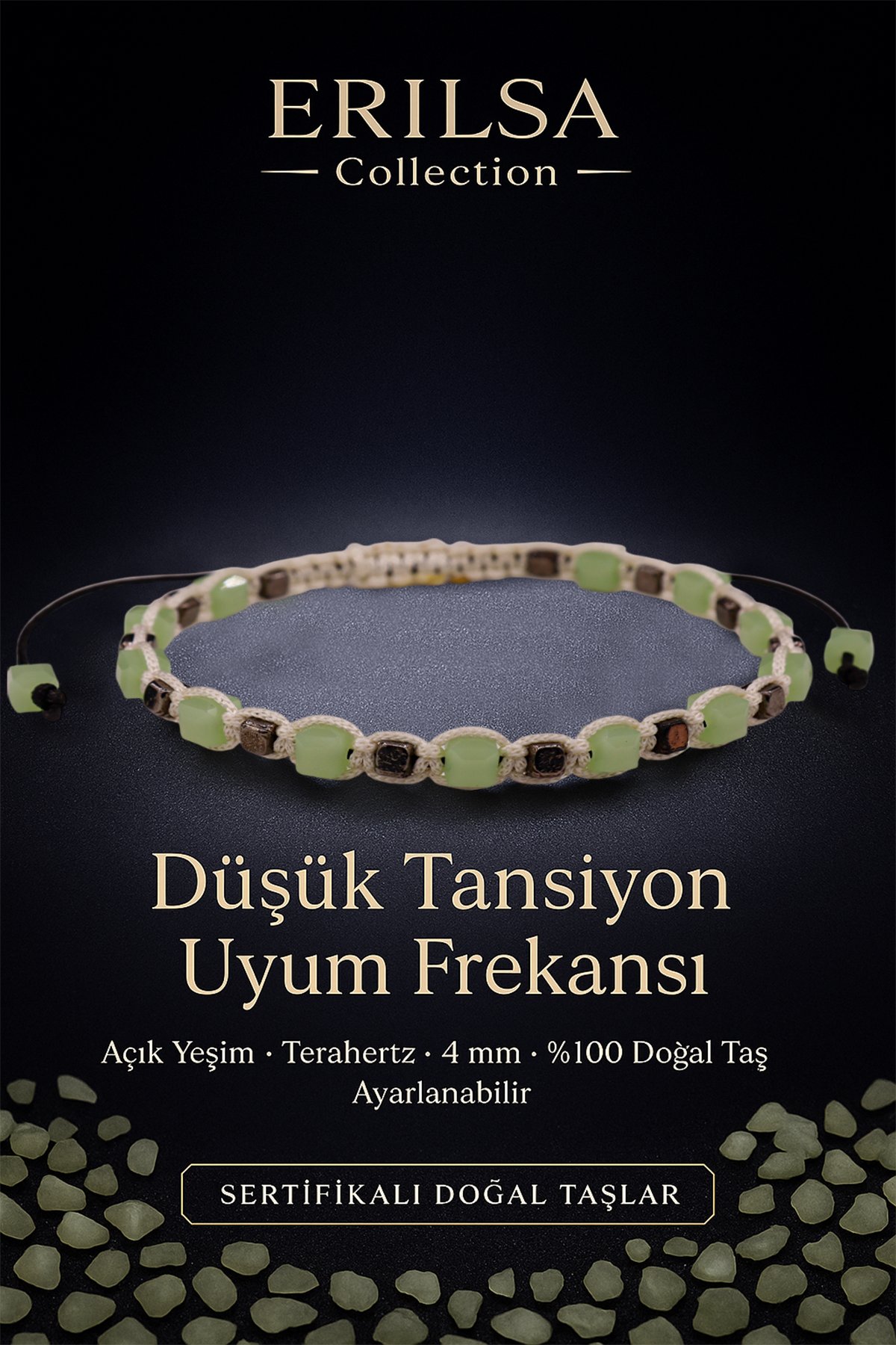 Sertifikalı Düşük Tansiyon Uyum Frekansı – Açık Yeşim ve Terahertz Doğal Taş 4 mm Ayarlanabilir