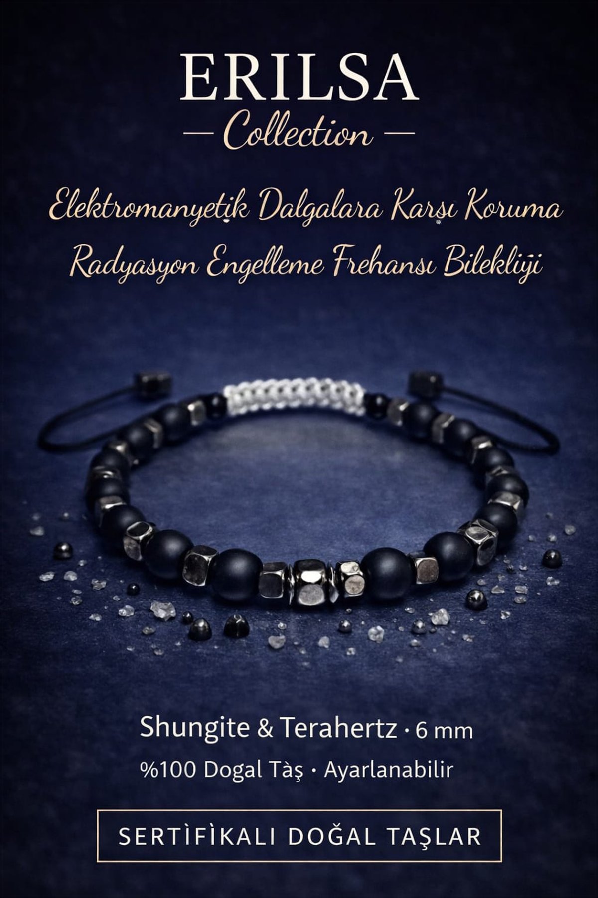 Sertifikalı Elektromanyetik Dalgalara Karşı Enerji Denge Bilekliği – ShungitTerahertz 6mm Doğal Taş