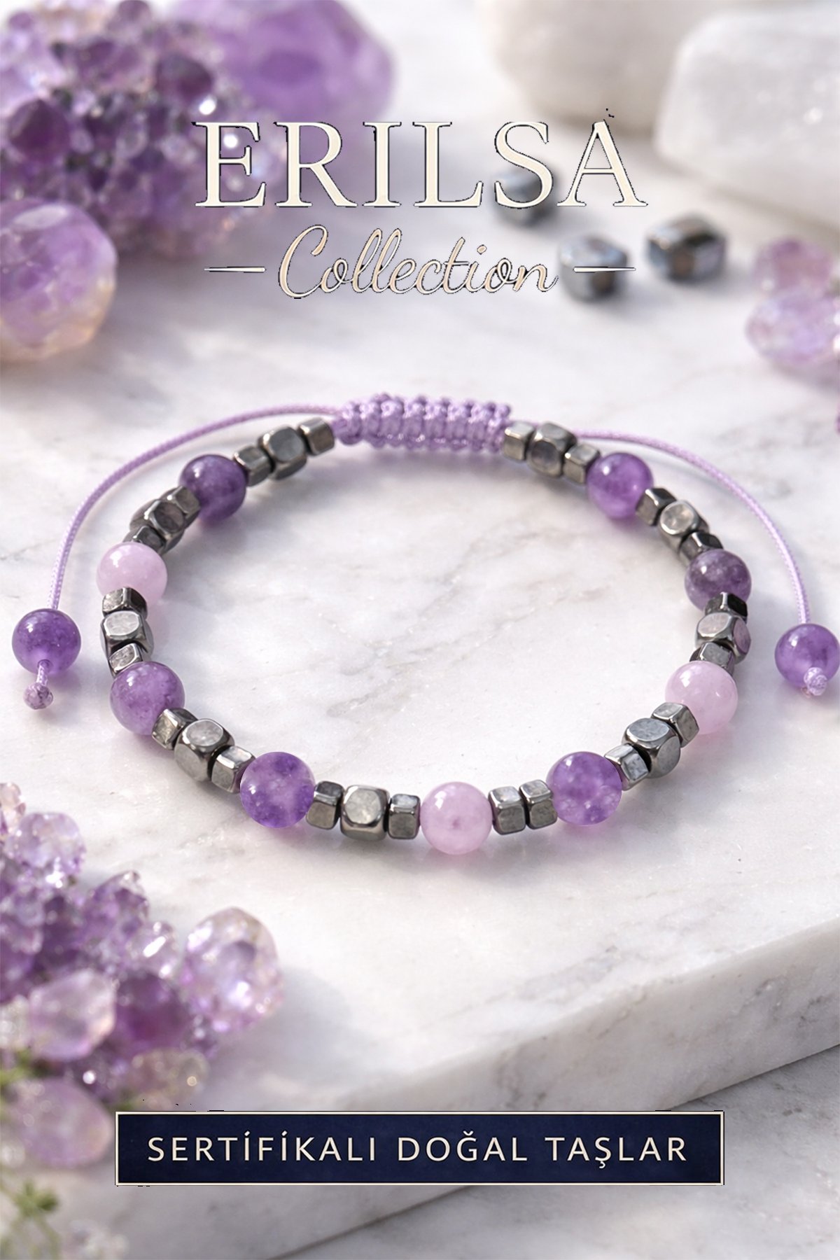 Sertifikalı Stres Kaygı Ruhsal Huzur Denge Bilekliği – Ametist Terahertz 6 mm Doğal Taş