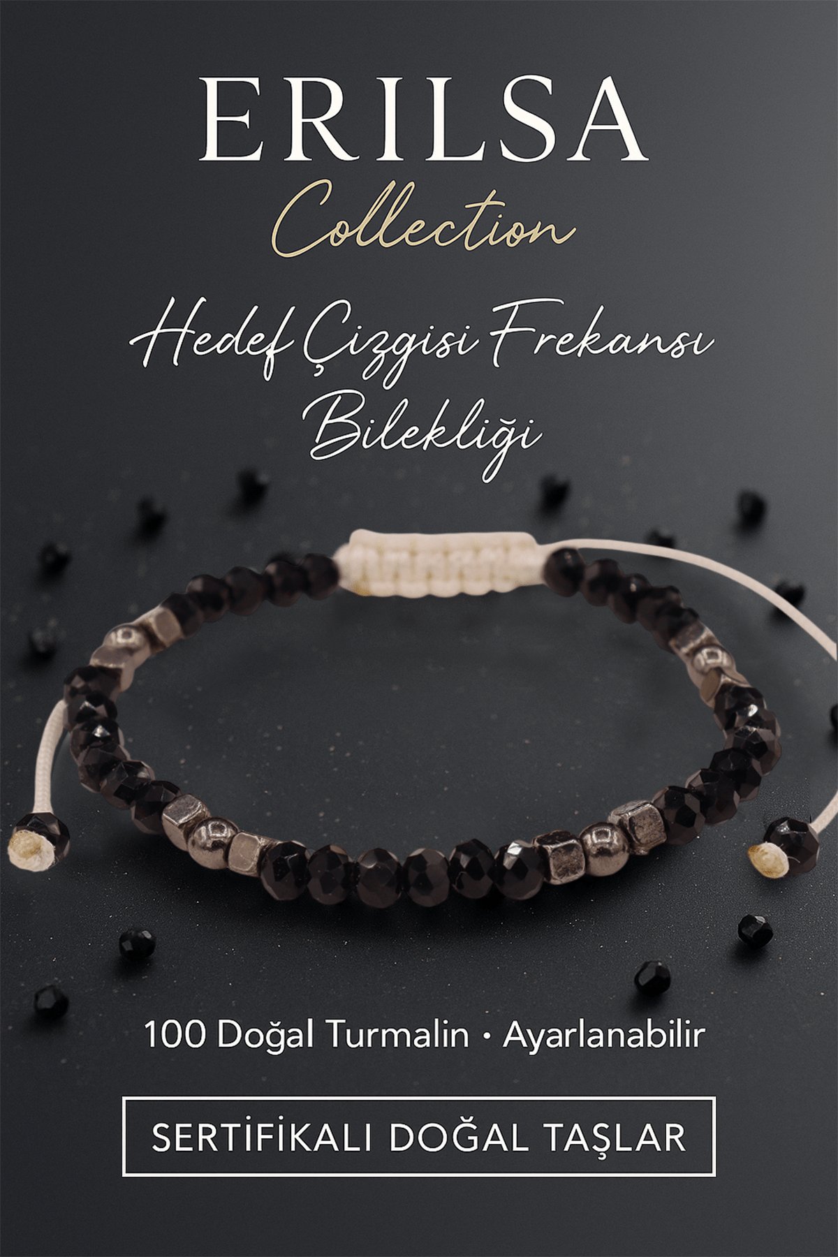Sertifikalı Hedef Çizgisi Frekans Aktivasyonu Bilekliği – Siyah Turmalin ve Terahertz Doğal Taş 4 mm