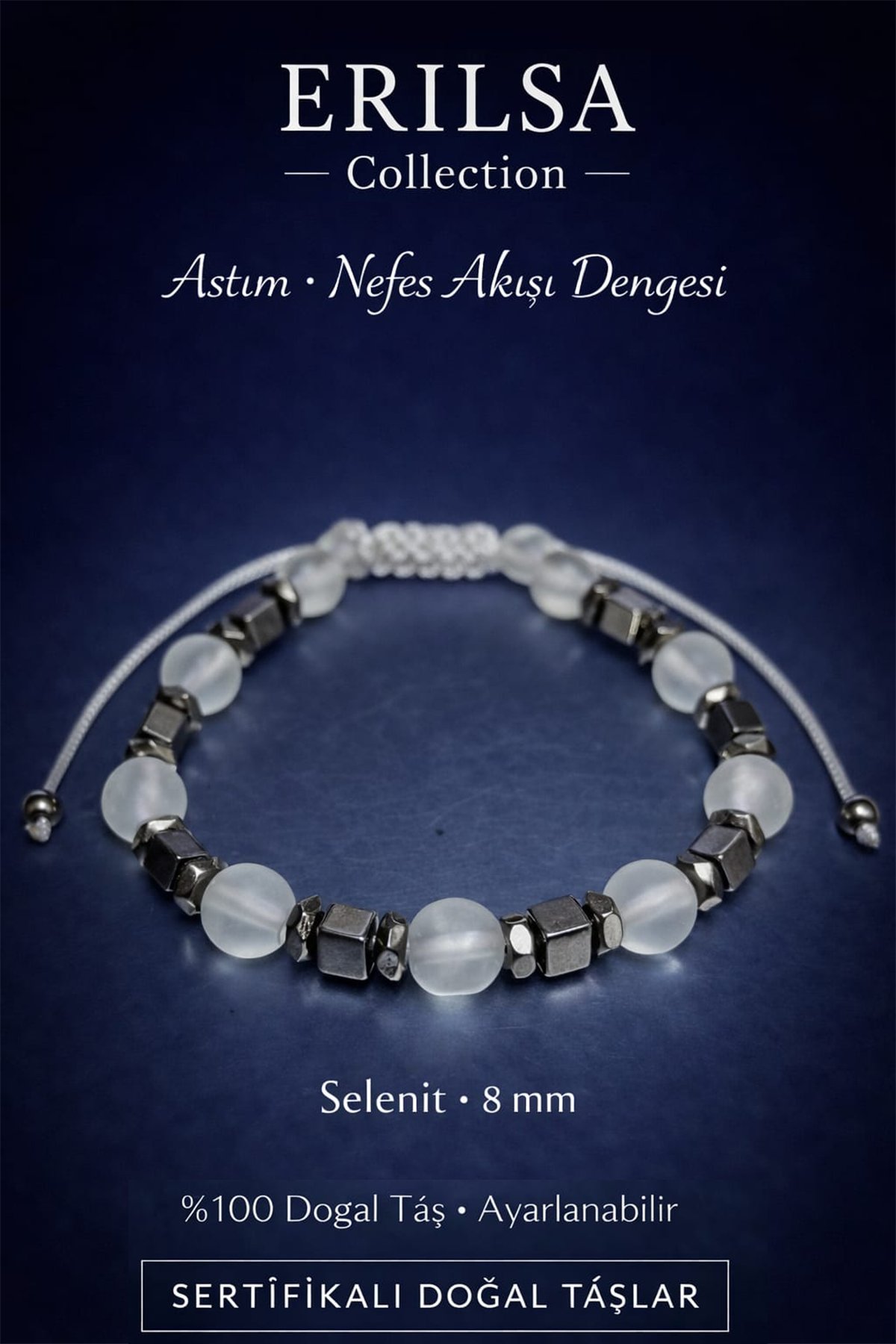 Sertifikalı Astım Nefes Akışı ve Enerji Denge Bilekliği – Selenit Taşı