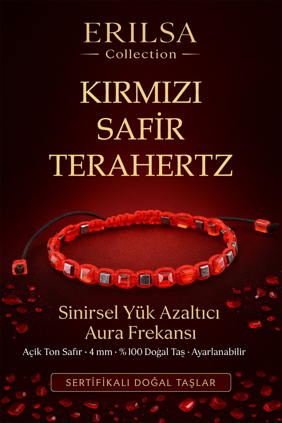 Sertifikalı Sinirsel Yük Azaltıcı Aura Frekansı – Kırmızı Safir ve Terahertz Doğal Taş 4 mm