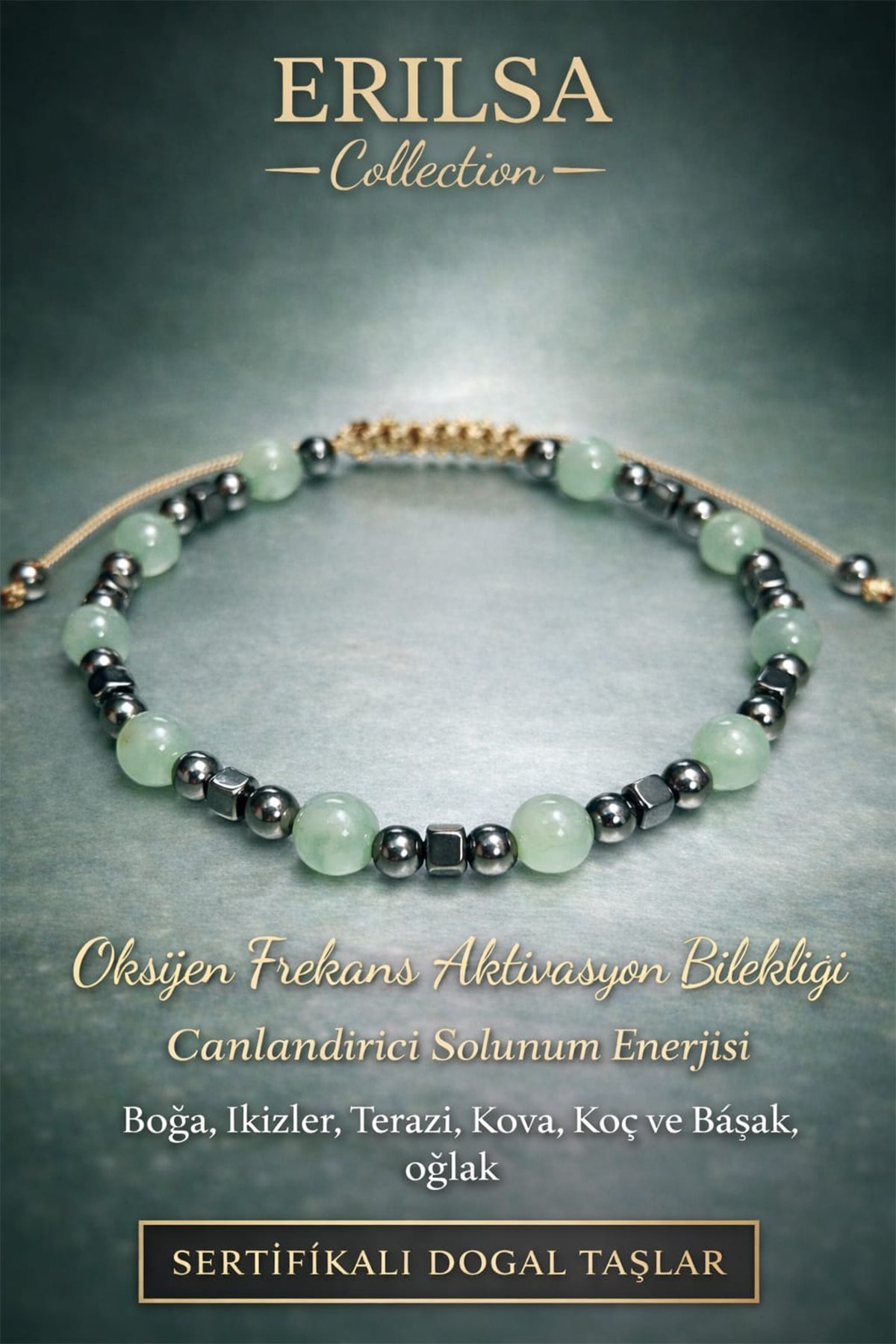 Sertifikalı Canlandırıcı Oksijen Frekans Aktivasyon Bilekliği – Yeşim ve Terahertz Doğal Taş