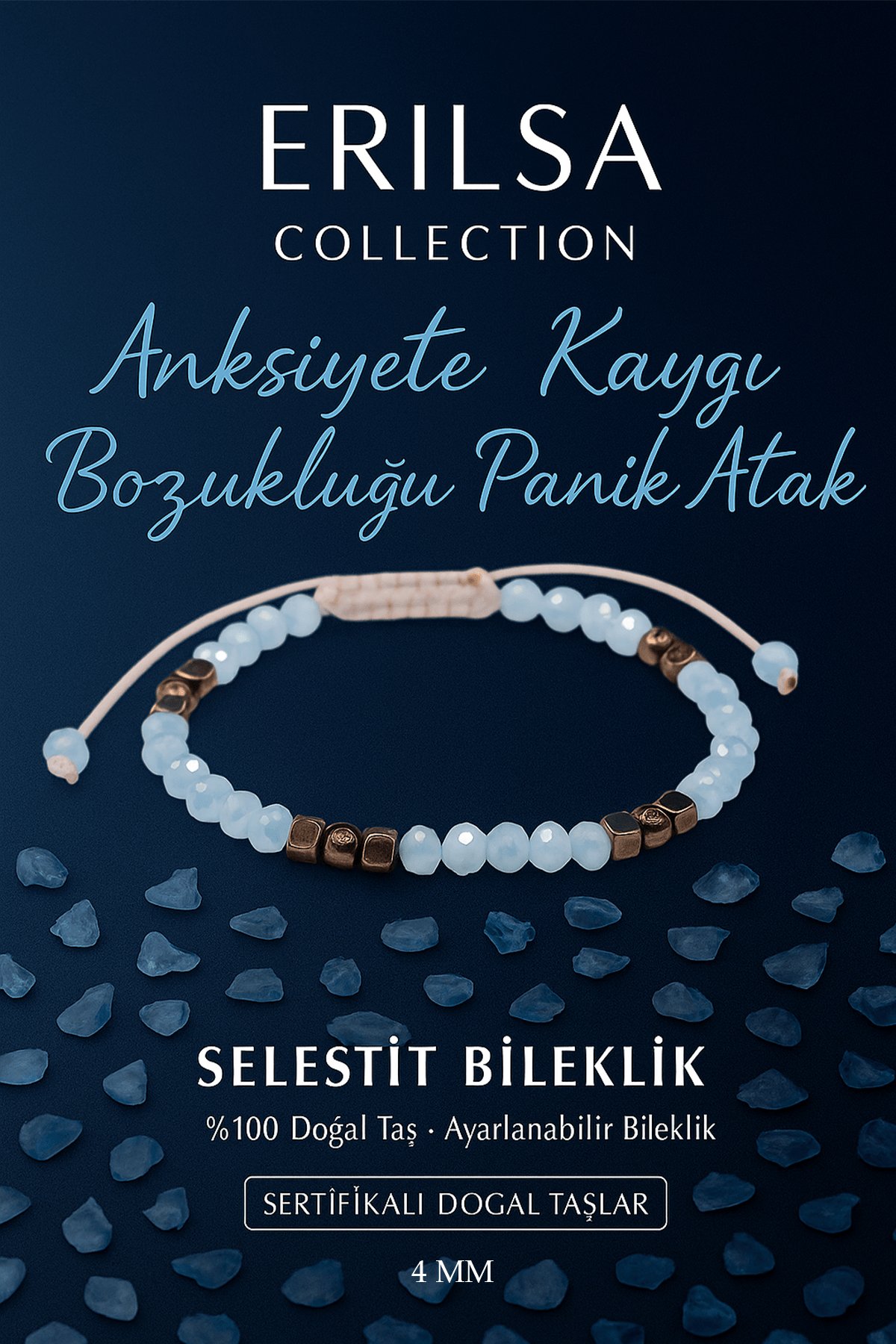 Sertifikalı Anksiyete Kaygı ve Panik Atak Dengesi Destekleyici Bilekliği - Selestit Taşı
