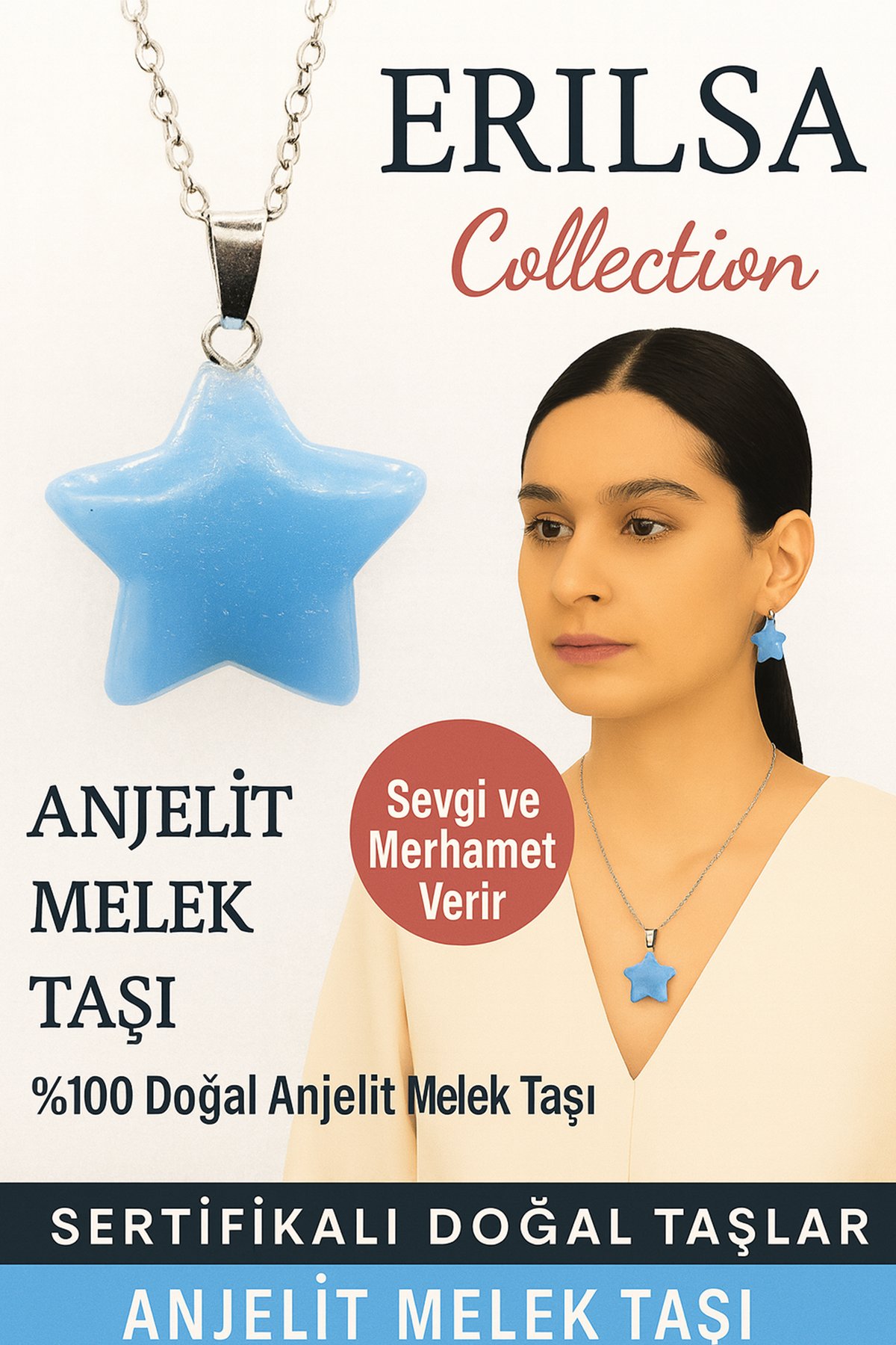 Sertifikalı Yıldız Model Anjelit Melek Doğal Taş Kolye – Sevgi ve Merhamet Taşı