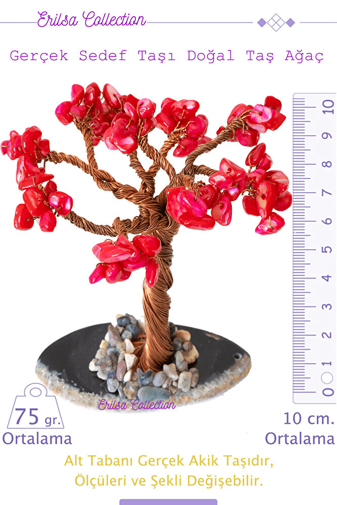 Sertifikalı Gerçek Kırmızı Sedef Doğal Taşı Ağaç - Akik Plakalı