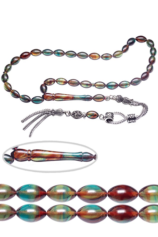 Renk Cümbüşü Beyzi Kesim Burgulu Püsküllü Ateş Kehribar Tesbih