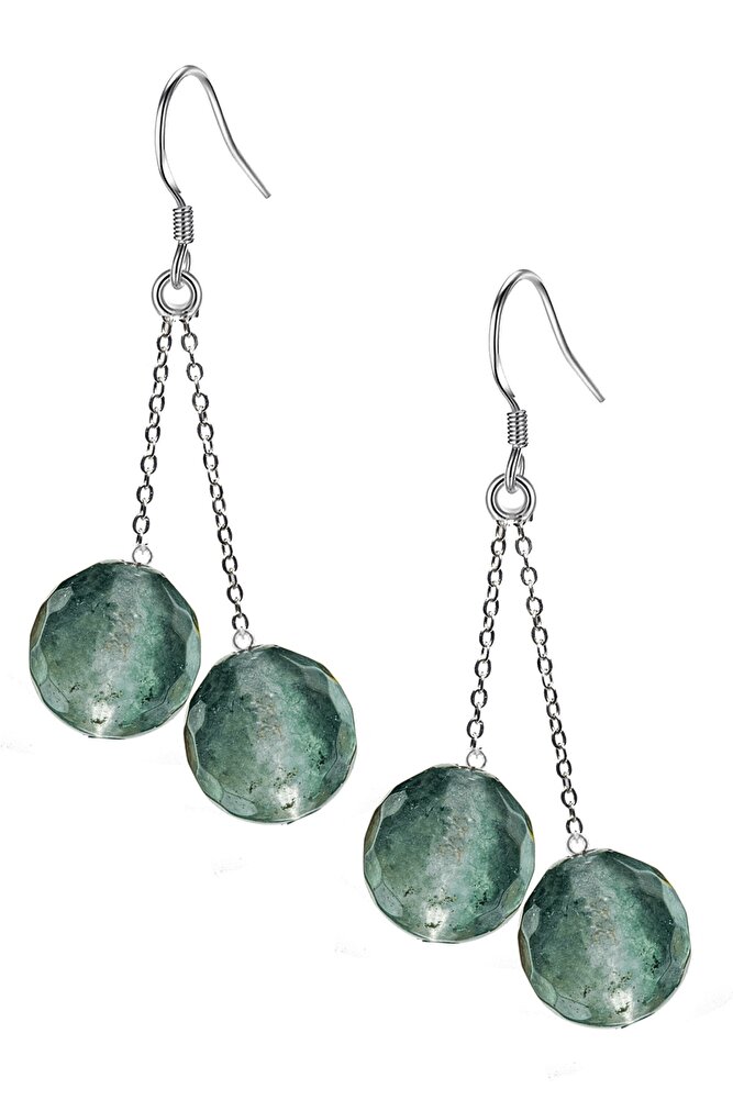 Sertifikalı Fasetli Doğal Florit Taşı Gümüş Küpe