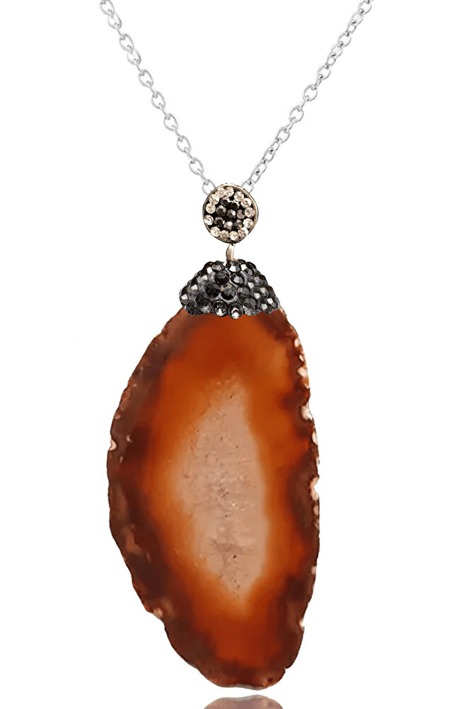 Sertifikalı Zirkon Taşlı Plaka Yemen Akik Taşı Kolye