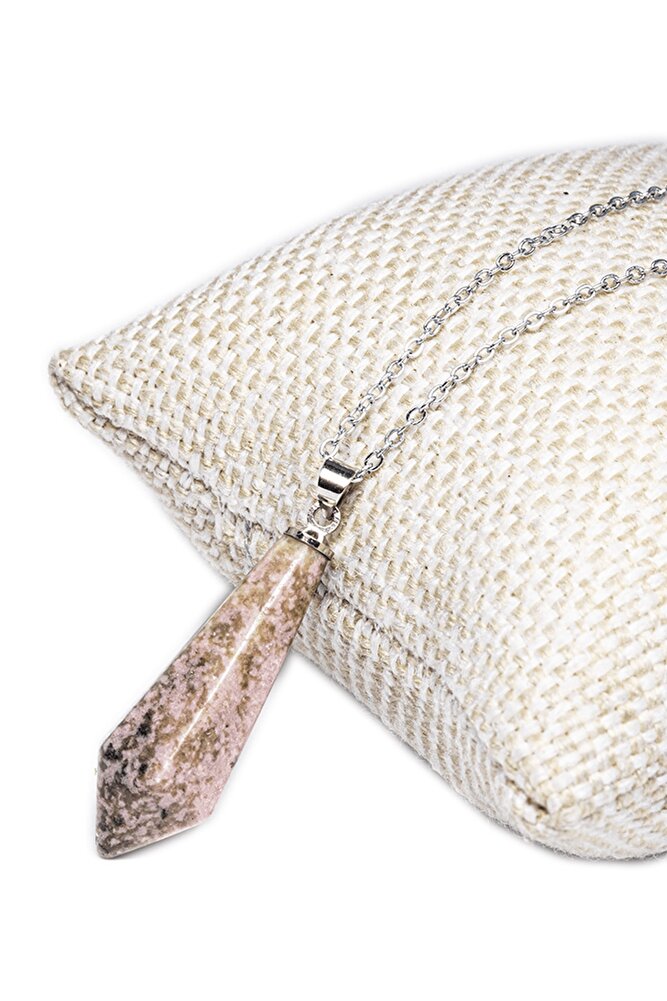 Sertifikalı Gümüş Aparatlı Doğal Rodonit Taşı Kolye