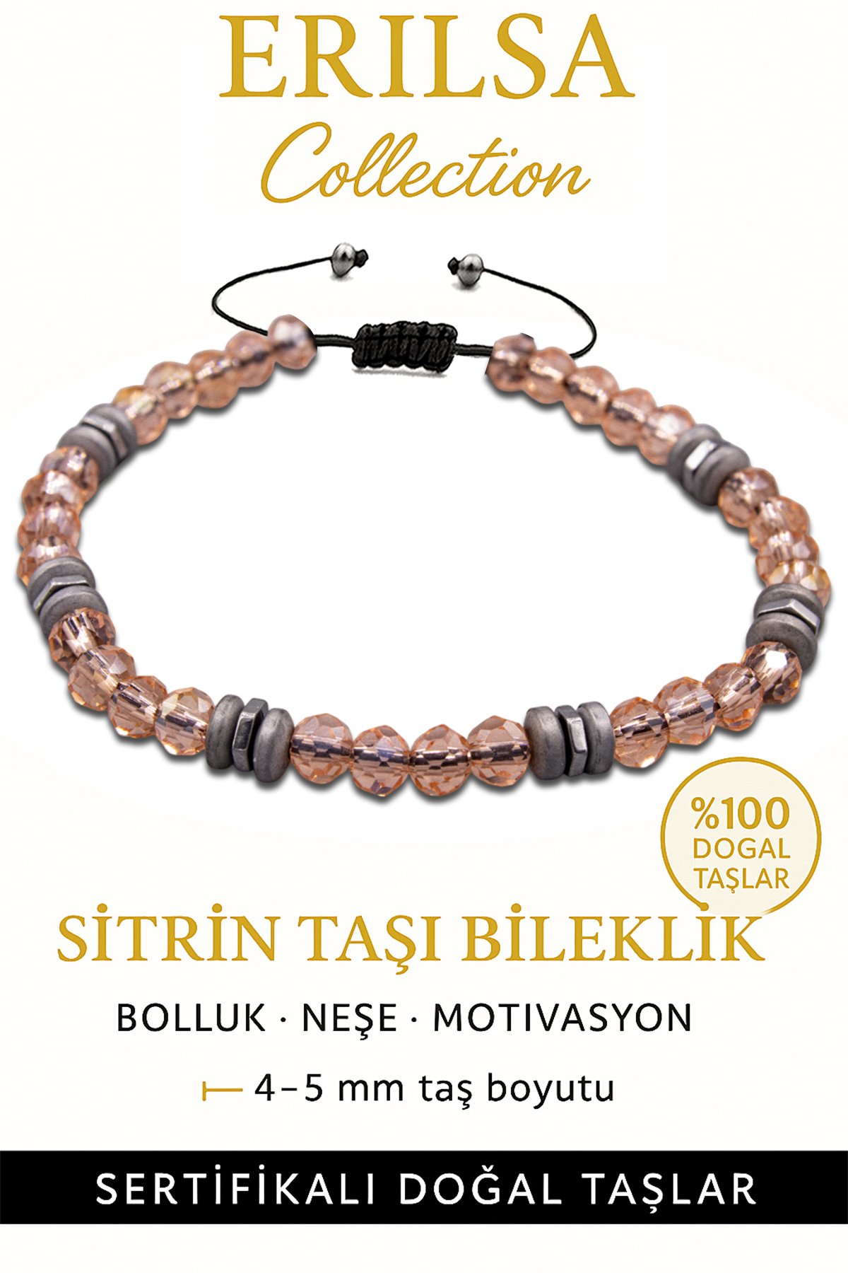 Sertifikalı Fasetli AAA+ Terahertz ve Sitrin Taşı Bileklik – İnce Model Refah ve Başarı