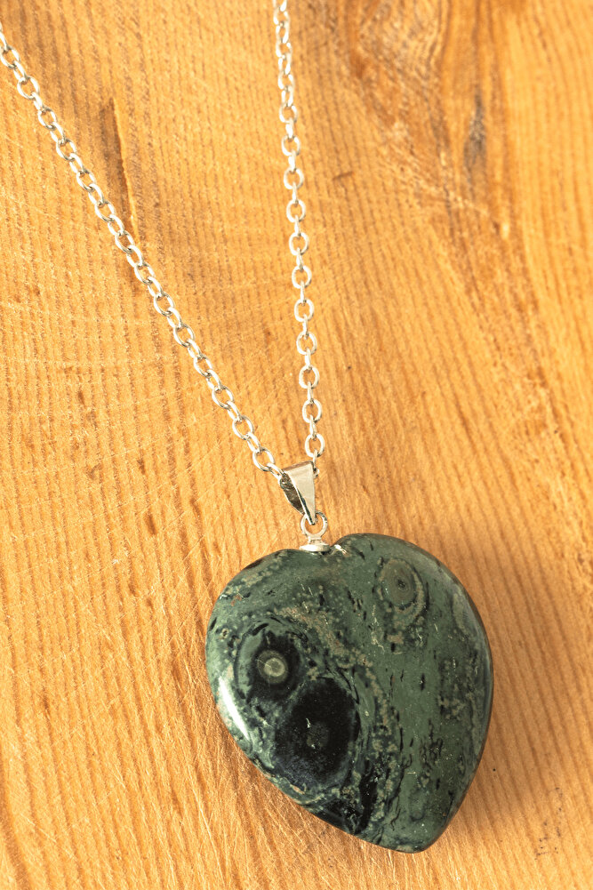 Sertifikalı XL Kalp Model Serpantin (Yılan Taşı) Kolye