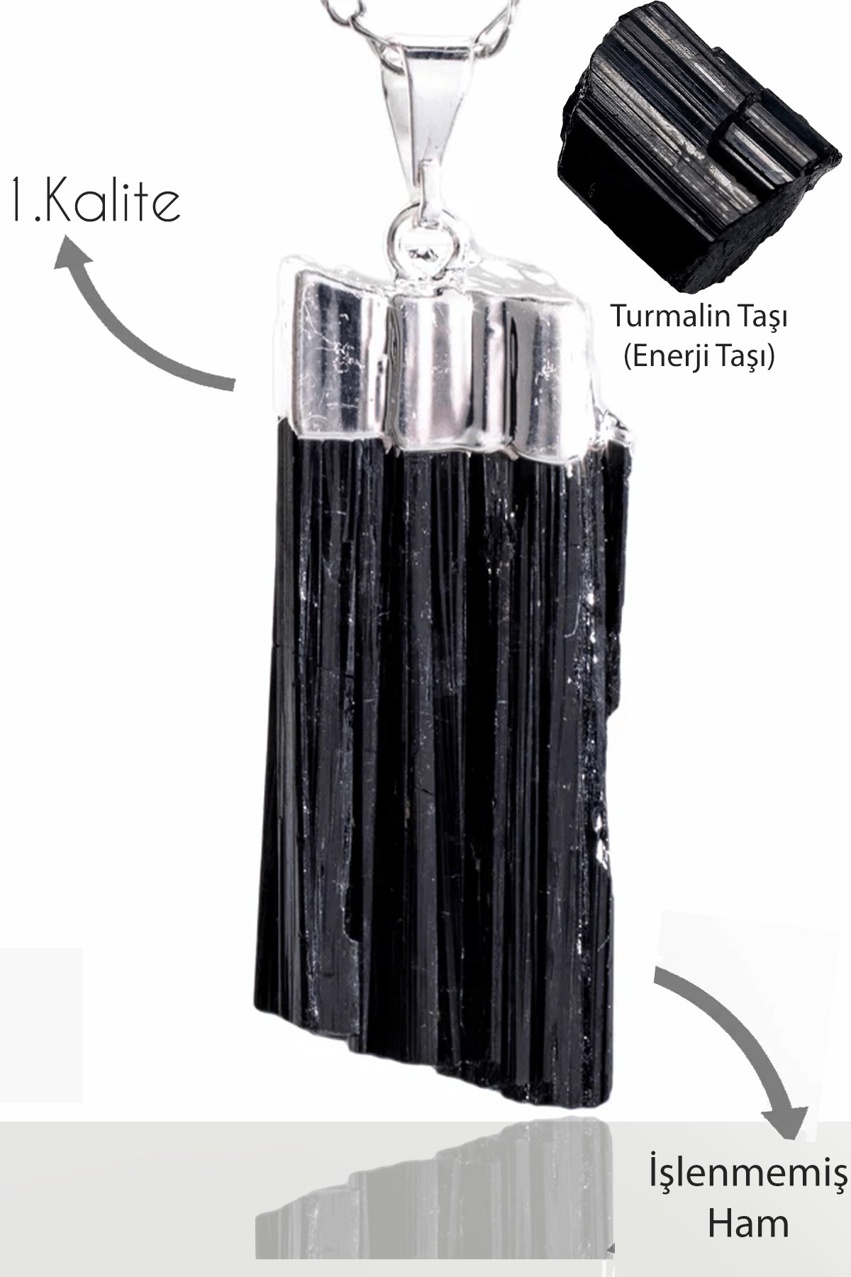 Sertifikalı Ham Işlenmemiş Doğal Turmalin Taşı Kolye