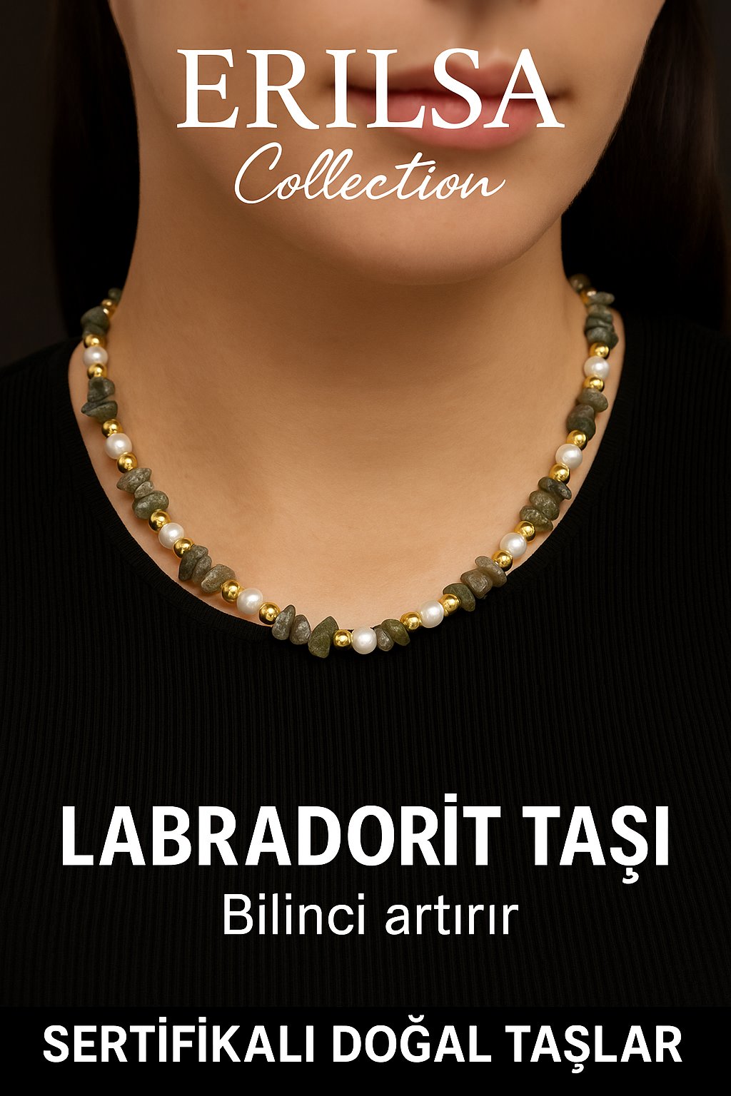 Sertifikalı Kırık Taşlı Model İnci - Labradorit Taşı Kolye