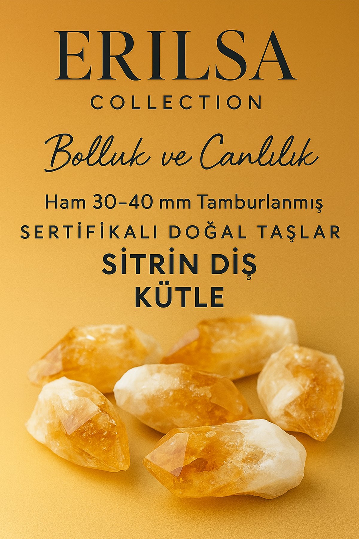 Sertifikalı Doğal Sitrin Diş Kütle 30-40 mm – Bolluk ve Canlılık Taşı