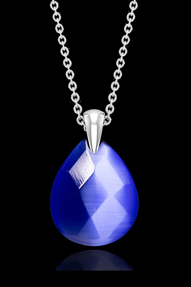 Sertifikalı Fasetli Mavi Akik Taşı Kolye - Aaa Kalite