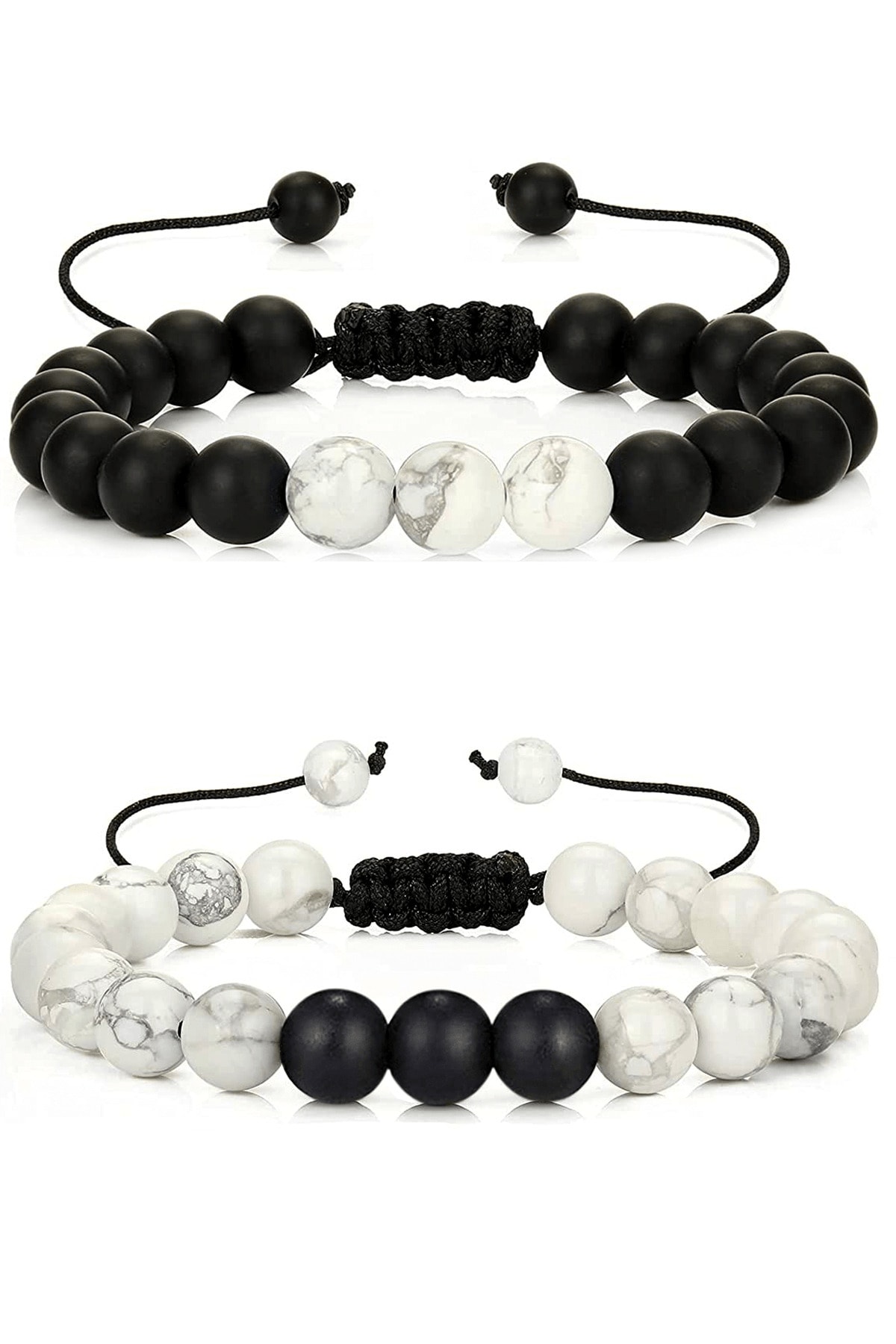 Havlit Doğal Taş Bileklik Seti Doğal Siyah Beyaz