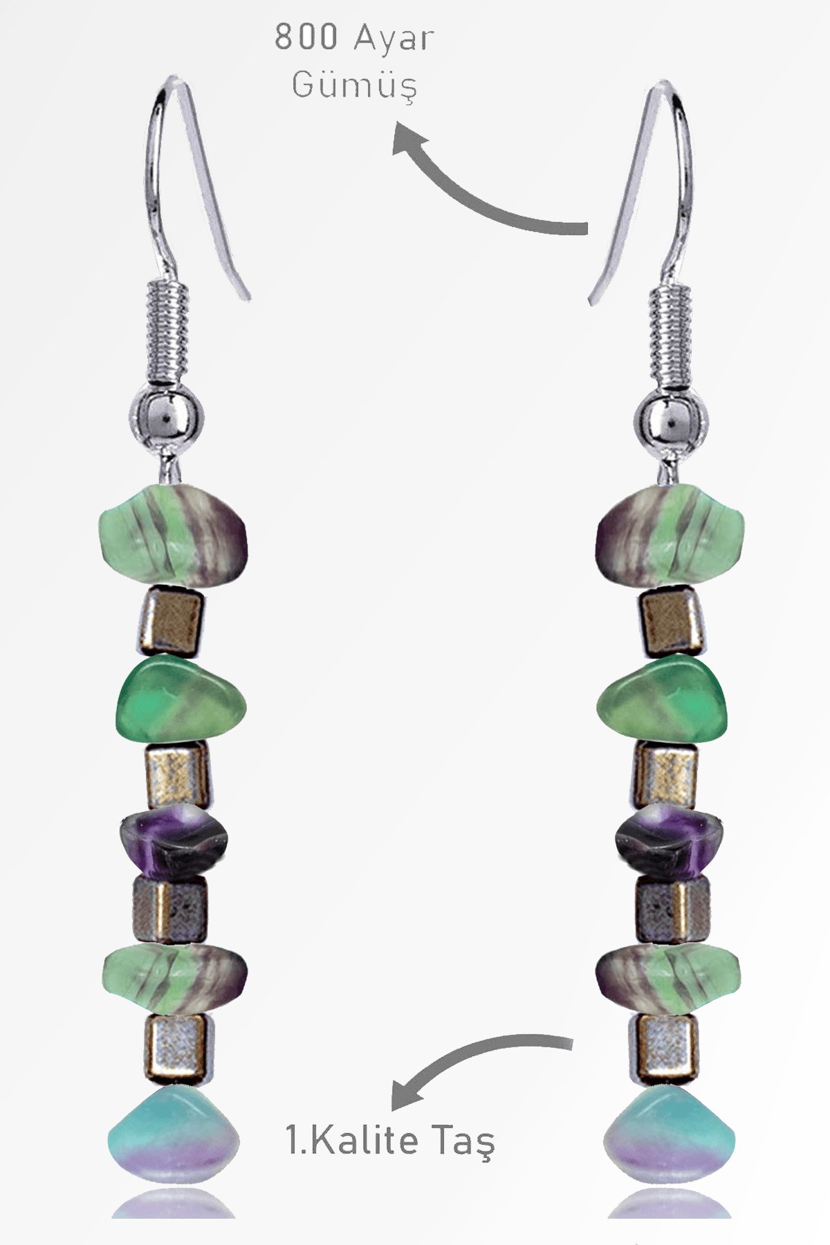 Sertifikalı Ham Kırık Taşlı Model Florit Taşı Küpe