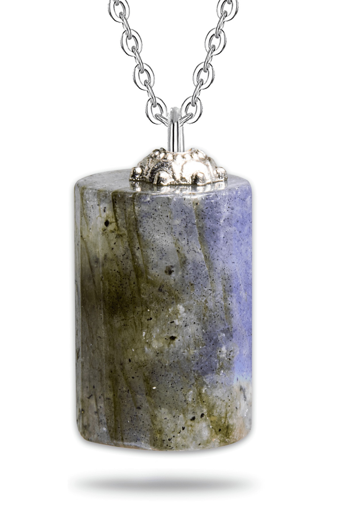 Sertifikalı Yüksek Kalite Fasetli Doğal Labradorit Taşı Kolye Doğal Koyu Gri Renk 50 cm