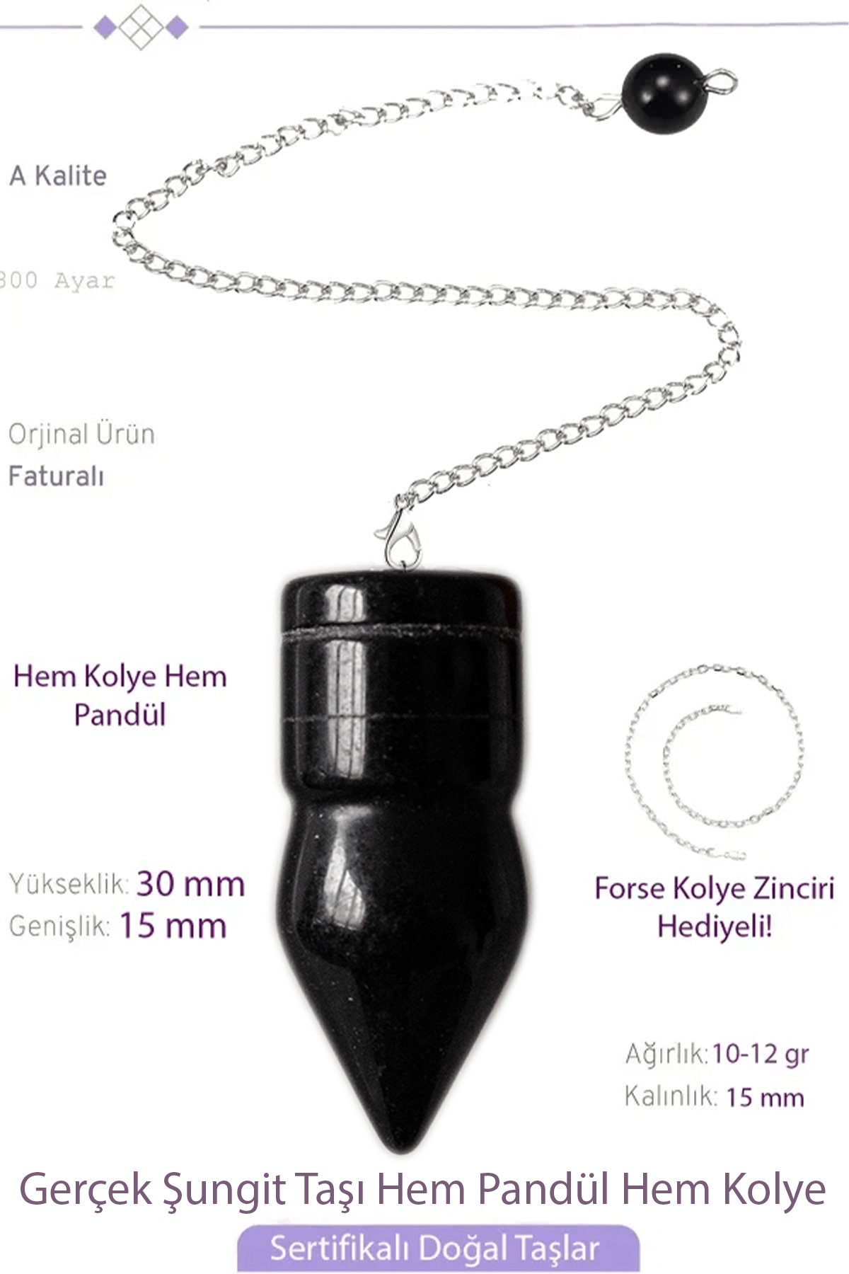 Sertifikalı AAA+ Shungite - Şungit Taşı Pandül Sarkaç Hem Pandül - Hem Kolye