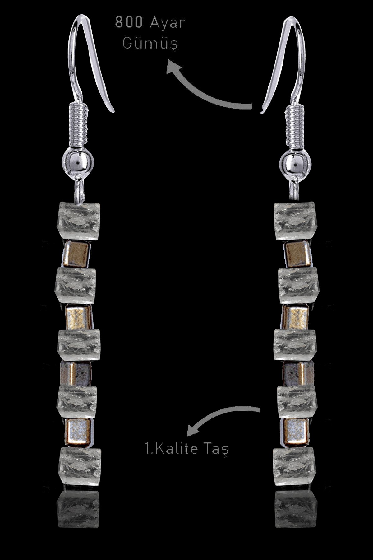 Sertifikalı Küp Ham Kırık Taşlı Model Şeffaf Kristal Kuvars Taşı Küpe