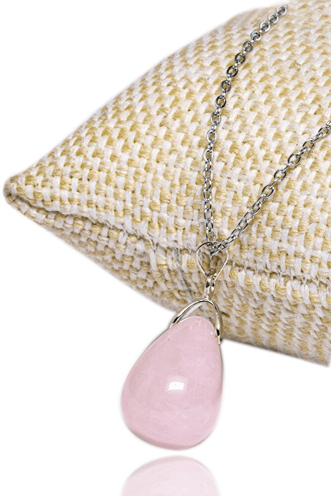 Sertifikalı Doğal Pembe Kuvars Taşı Kolye