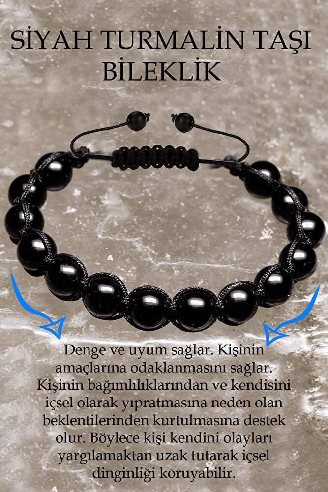 Sertifikalı A Kalite Siyah Turmalin Taşı Bileklik - Makrome