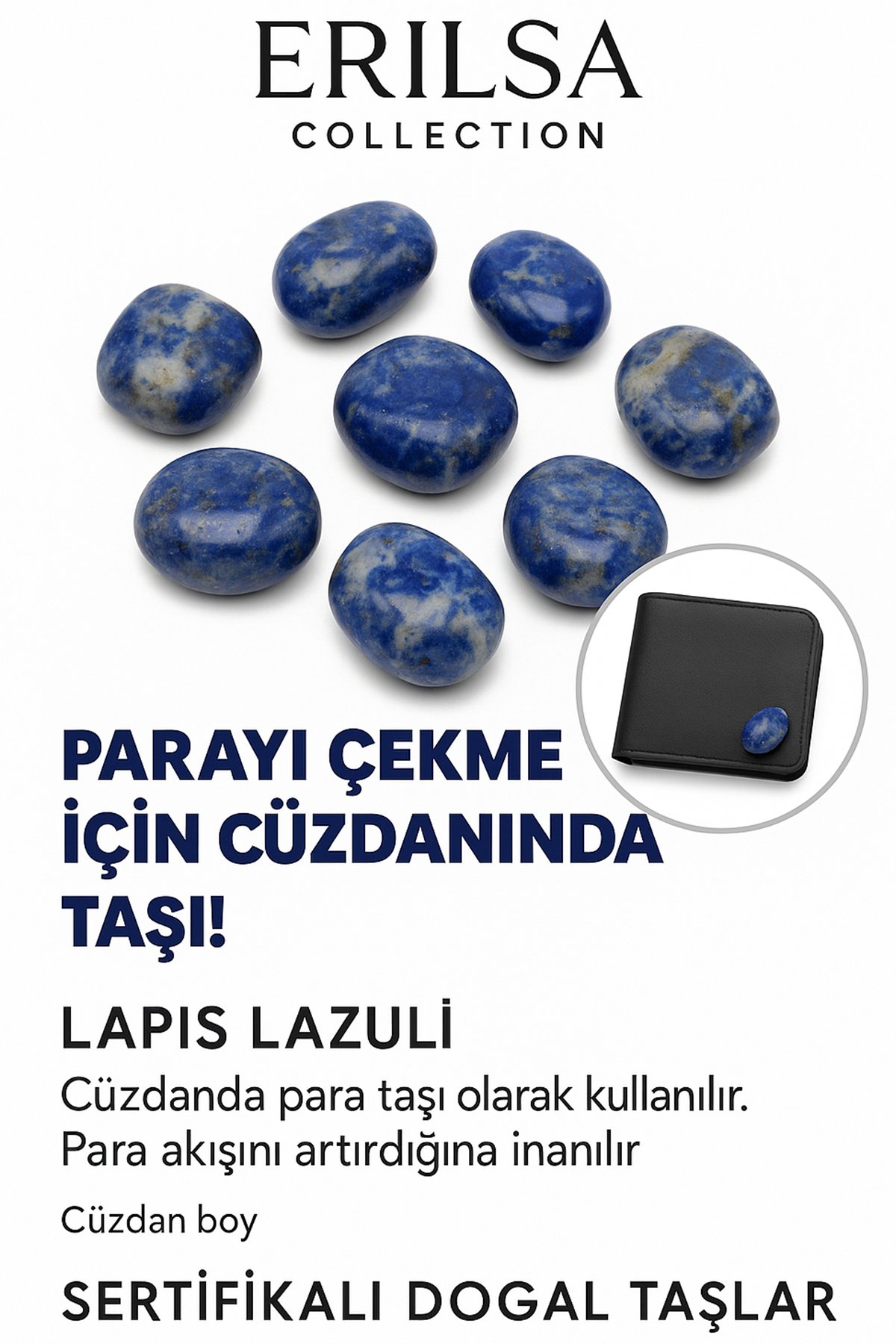 Sertifikalı Cüzdan Boy Lapis Lazuli Taşı Kütle - Bilgelik ve Zihinsel Açıklık Kazandırır
