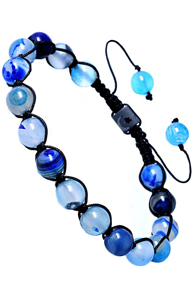 Makrome Doğal Mavi Akik Bileklik