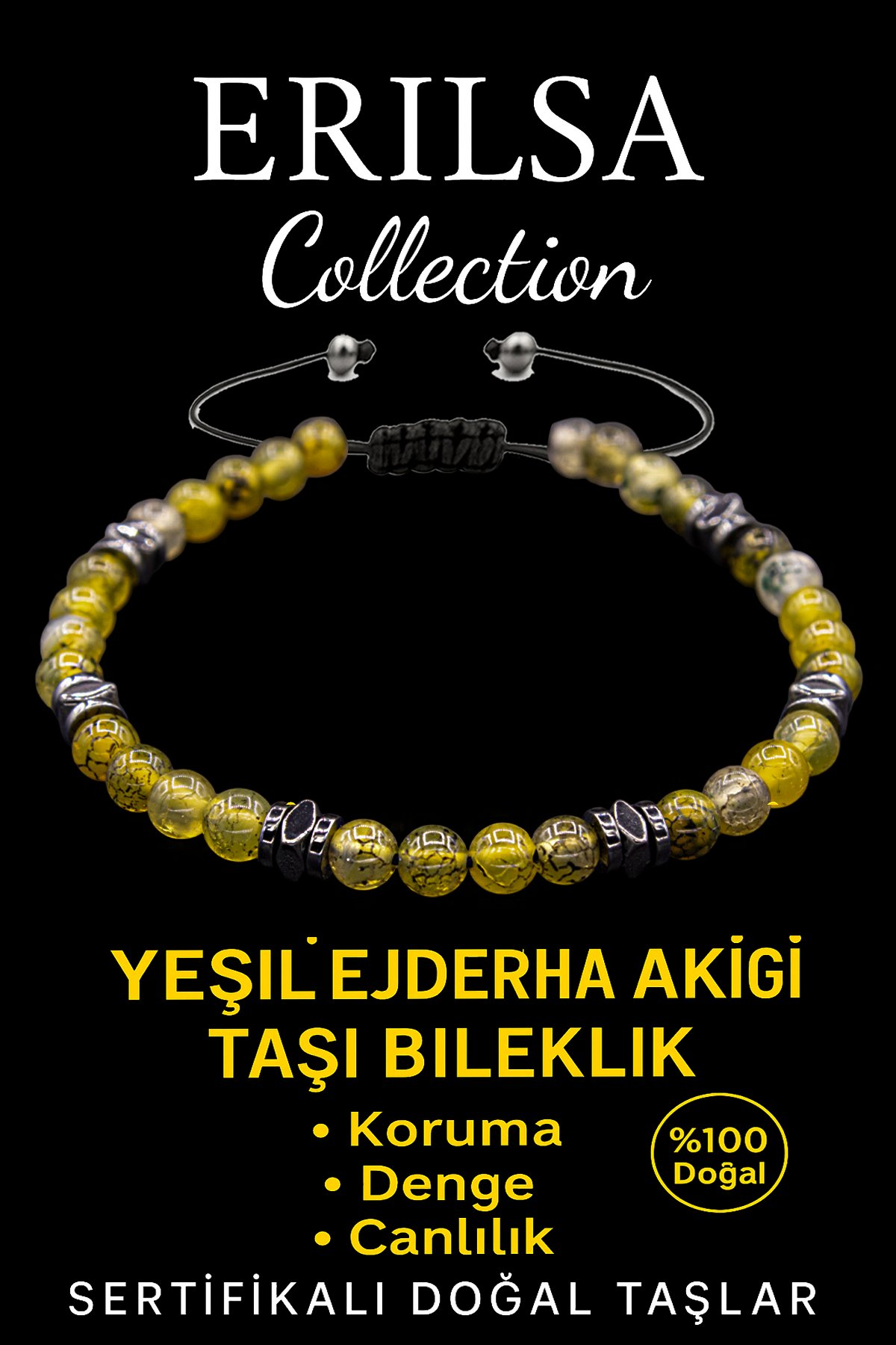 Sertifikalı Terahertz ve Yeşil Ejderha Akik Taşı Bileklik – İnce Model Topraklama ve Dengeama ve Denge