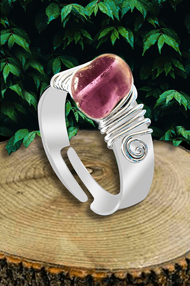Sertifikalı Kalın Tımbıl Gümüş Model Ametist Taşı Yüzük - Ayarlamalı