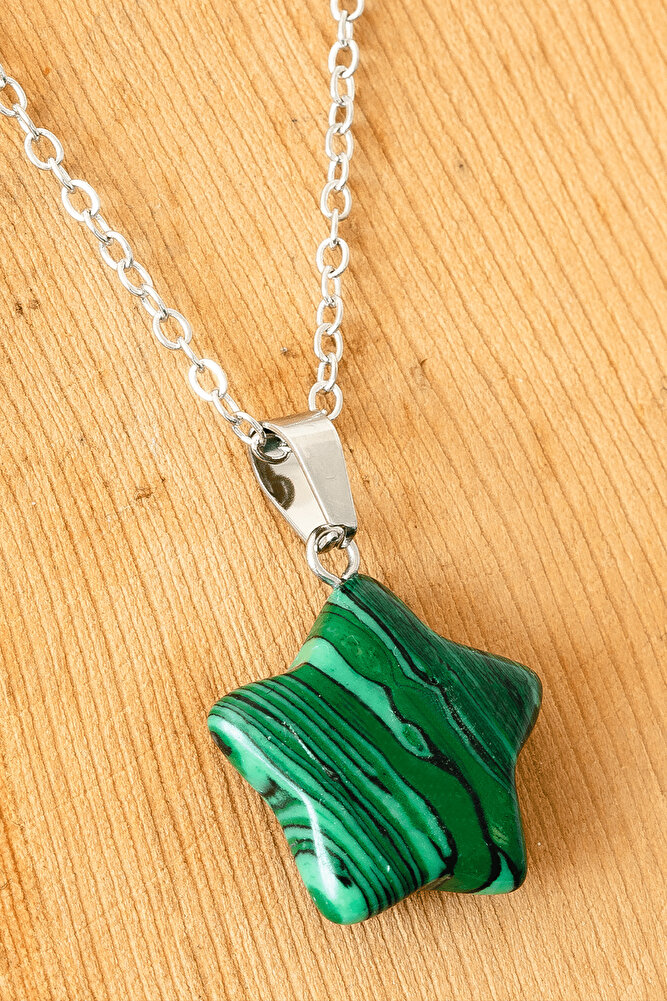 Sertifikalı Yıldız Model Malakit - Malahit Taşı Kolye