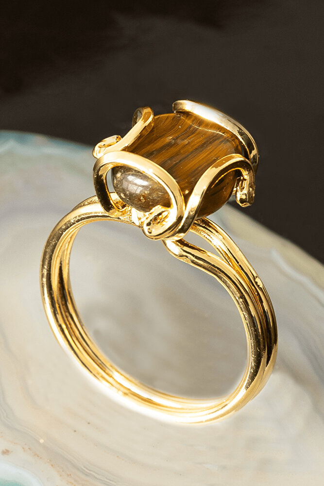 Sertifikalı Rokoko Model Kaplan Gözü Taşı Yüzük - Ayarlamalı