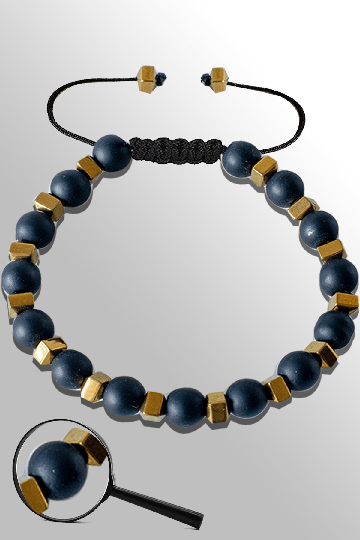 Sertifikalk Gold Falezli 6 Mm Doğal Şungit ( Shungite ) Taşı Bileklik - Ayarlamalı