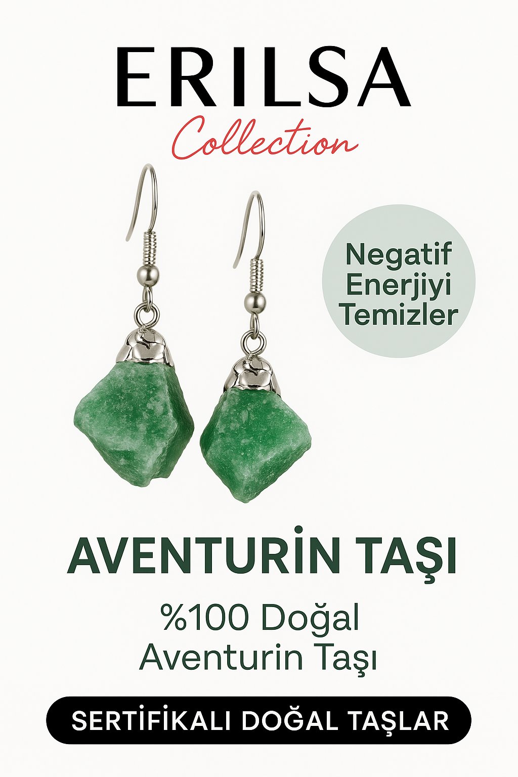 Sertifikalı Ham İşlenmemiş Aventurin Küpe – Şans, Huzur ve Pozitif Enerji Taşı