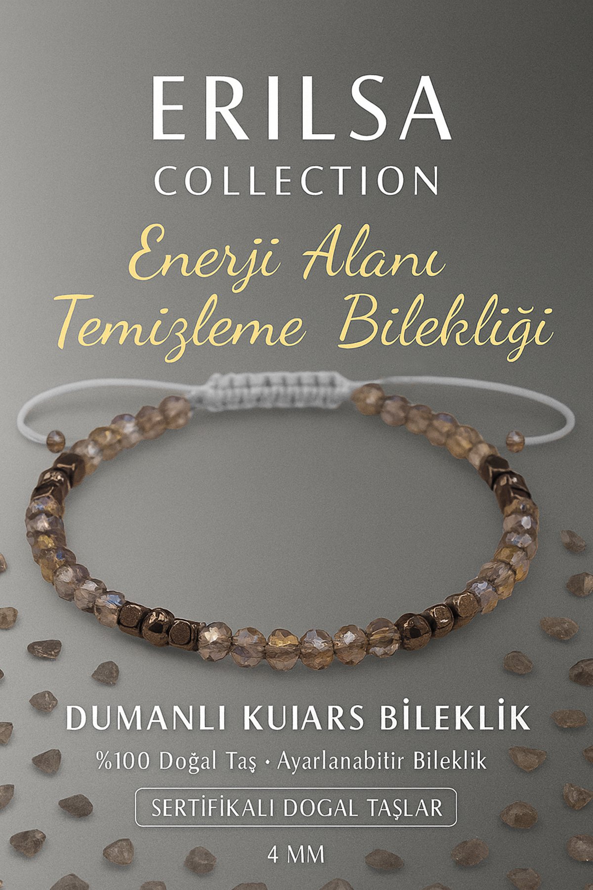 Sertifikalı Enerji Alanı Temizleme ve Arındırma Bilekliği - Dumanlı Kuvars - Terahertz Taşı 