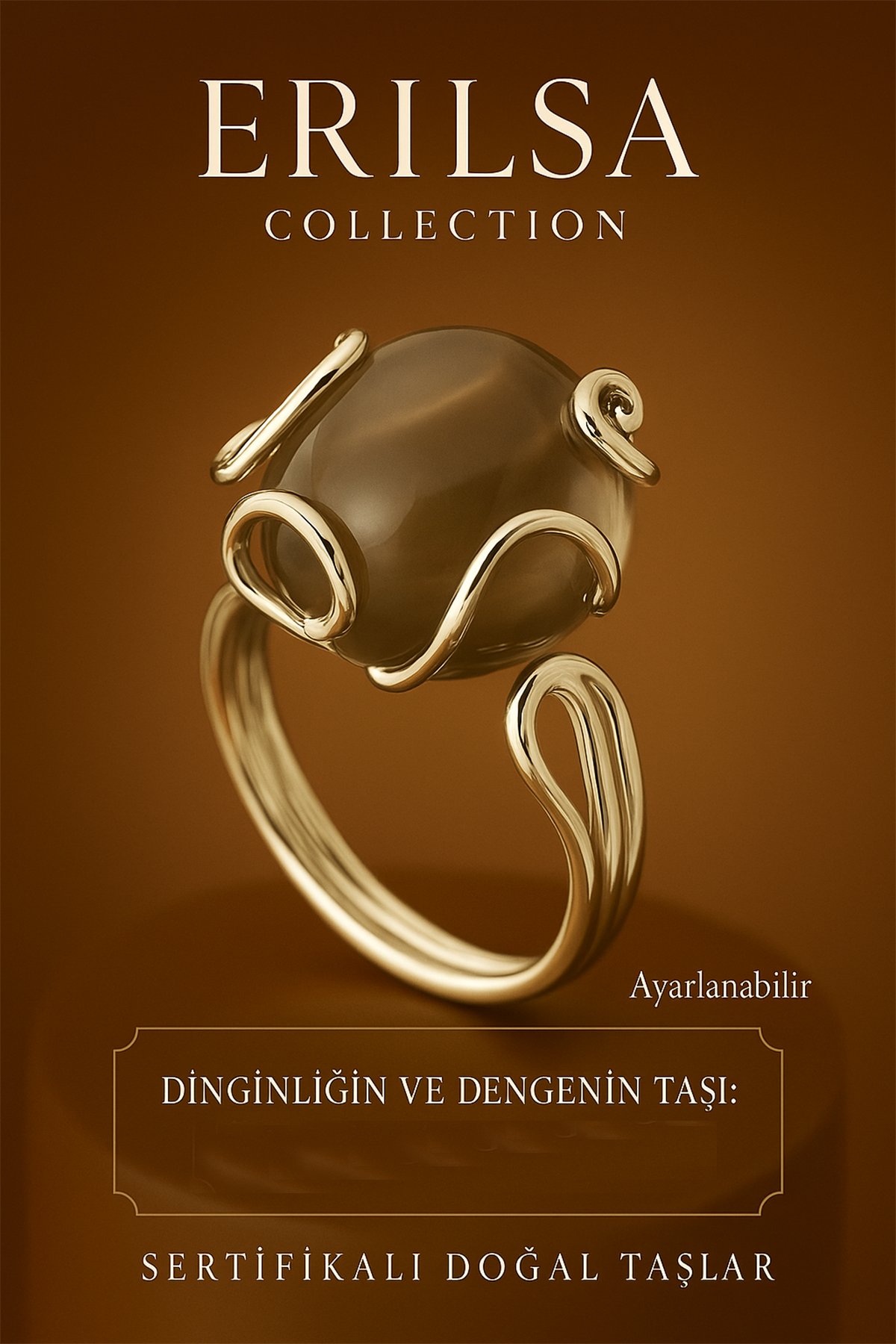 Sertifikalı Doğal Dumanlı Akik Taşı Yüzük – Ayarlanabilir Şık Tasarım – Denge ve Dinginlik