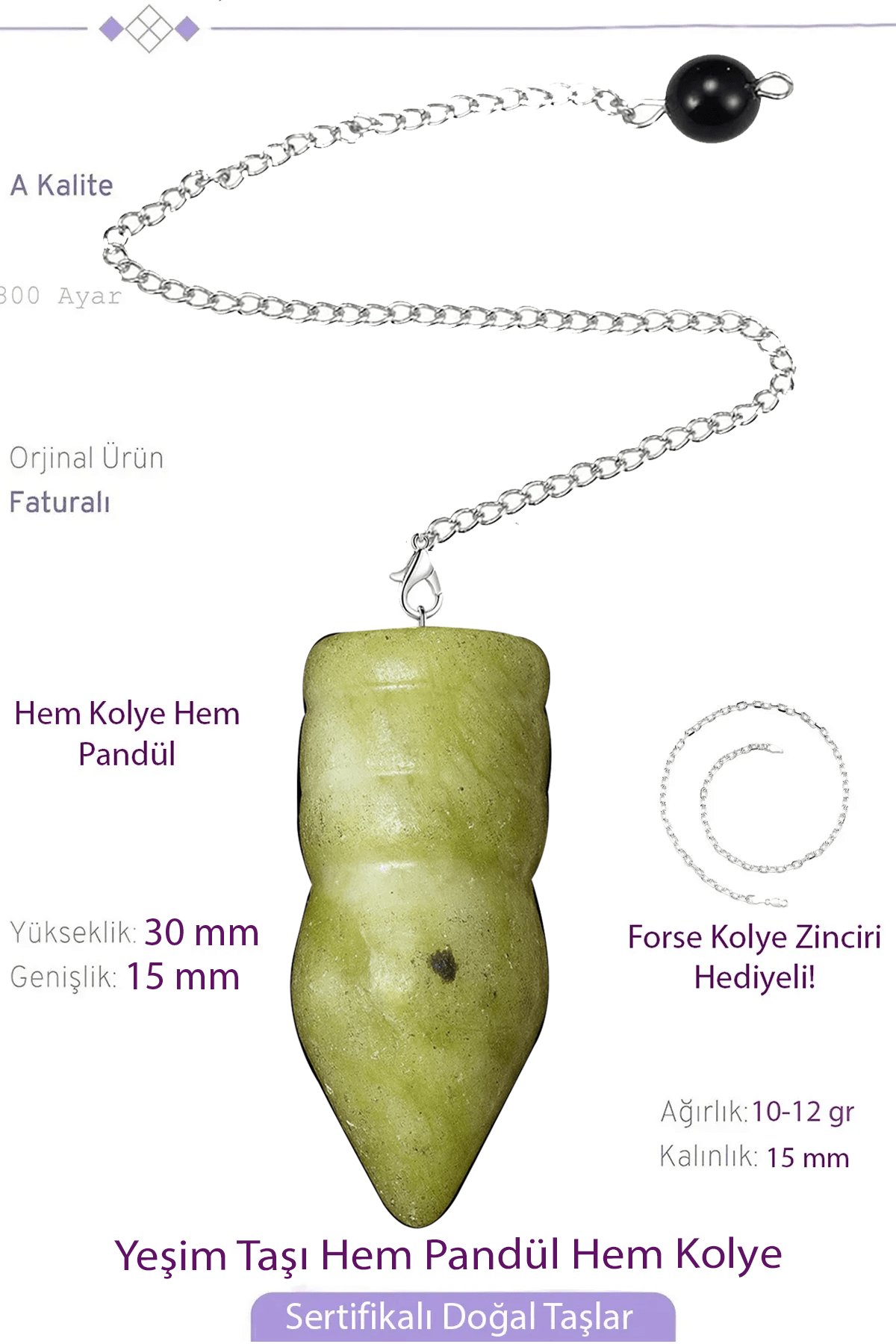 Sertifikalı AAA+ Yeşim Taşı Pandül Sarkaç Hem Pandül - Hem Kolye