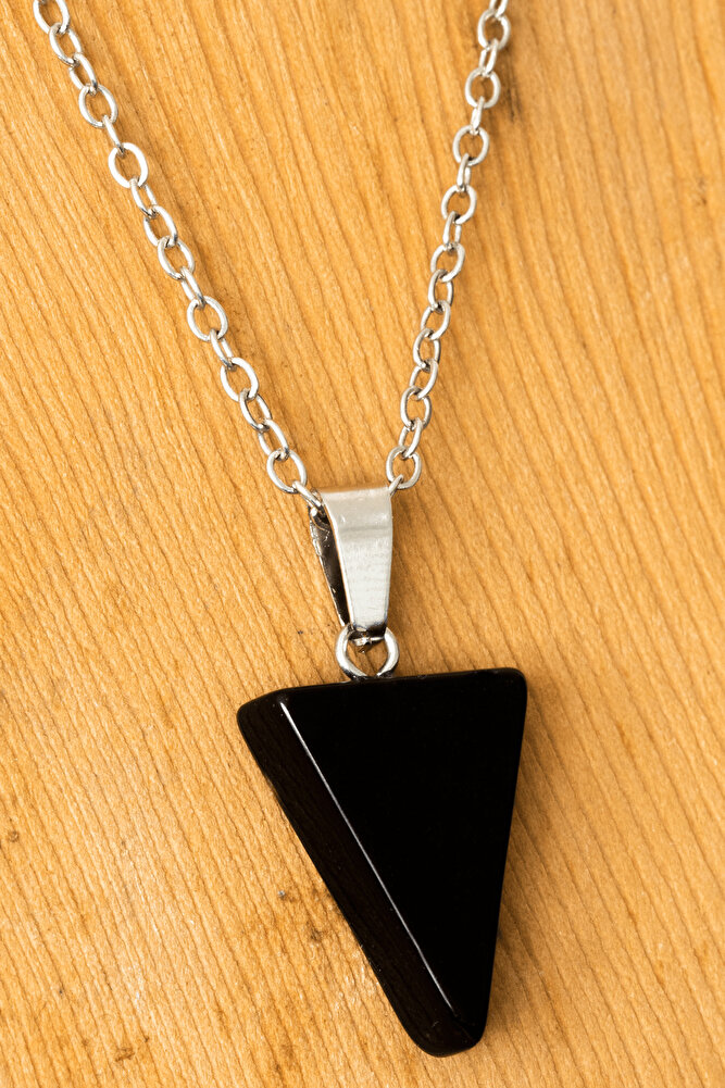 Sertifikalı Piramit Model Siyah Turmalin Taşı Kolye