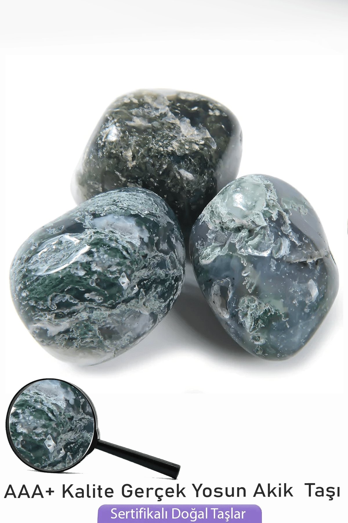 Sertifikalı Tamburlanmış Yosun Akik Taşı Kütle