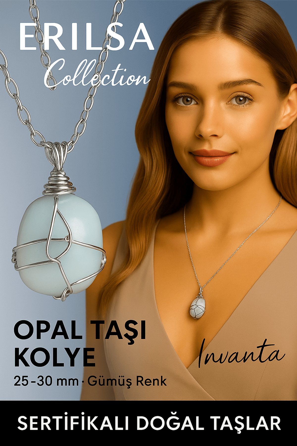 Sertifikalı Gümüş Tel Sargılı Doğal Opal Taşı Kolye – 30-35 mm Sezgi ve Yaratıcılık Taşı