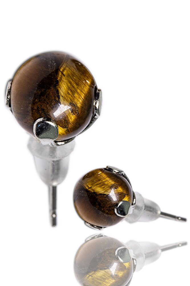 Sertifikalı Doğal Kaplan Gözü Taşı Nokta Doğal Taş Küpe