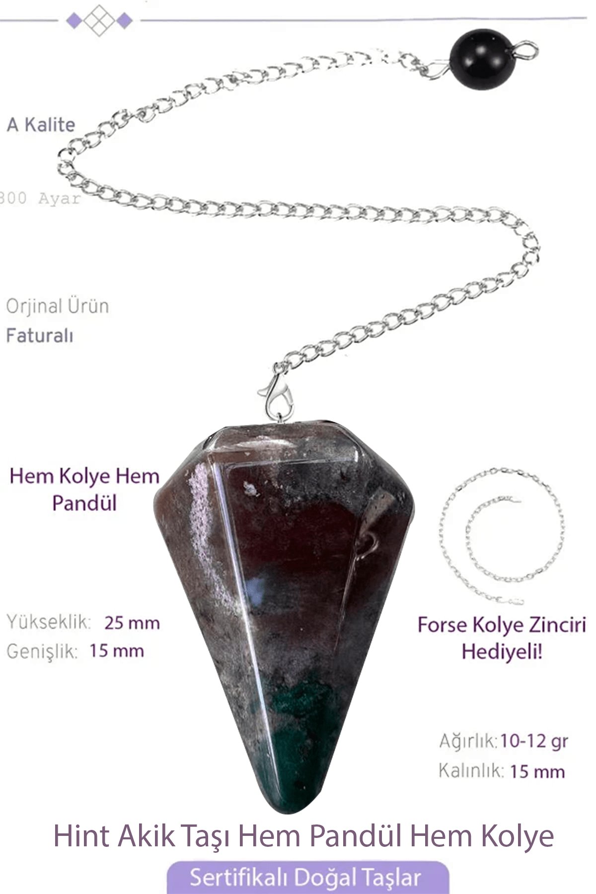 Sertifikalı Hint Akik Taşı Pandül Sarkaç Hem Pandül - Hem Kolye