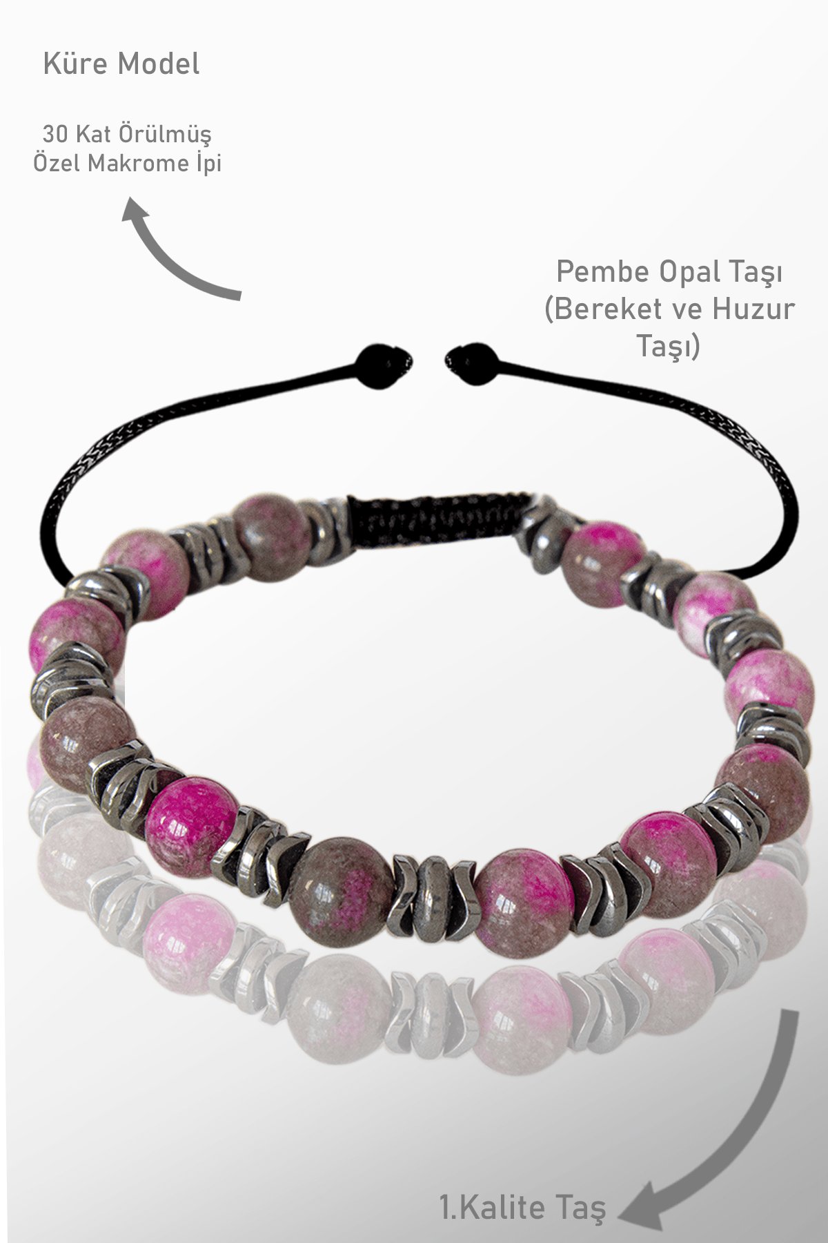 Sertifikalı Gerçek Pembe Opal Taşı Bileklik - Ayarlamalı