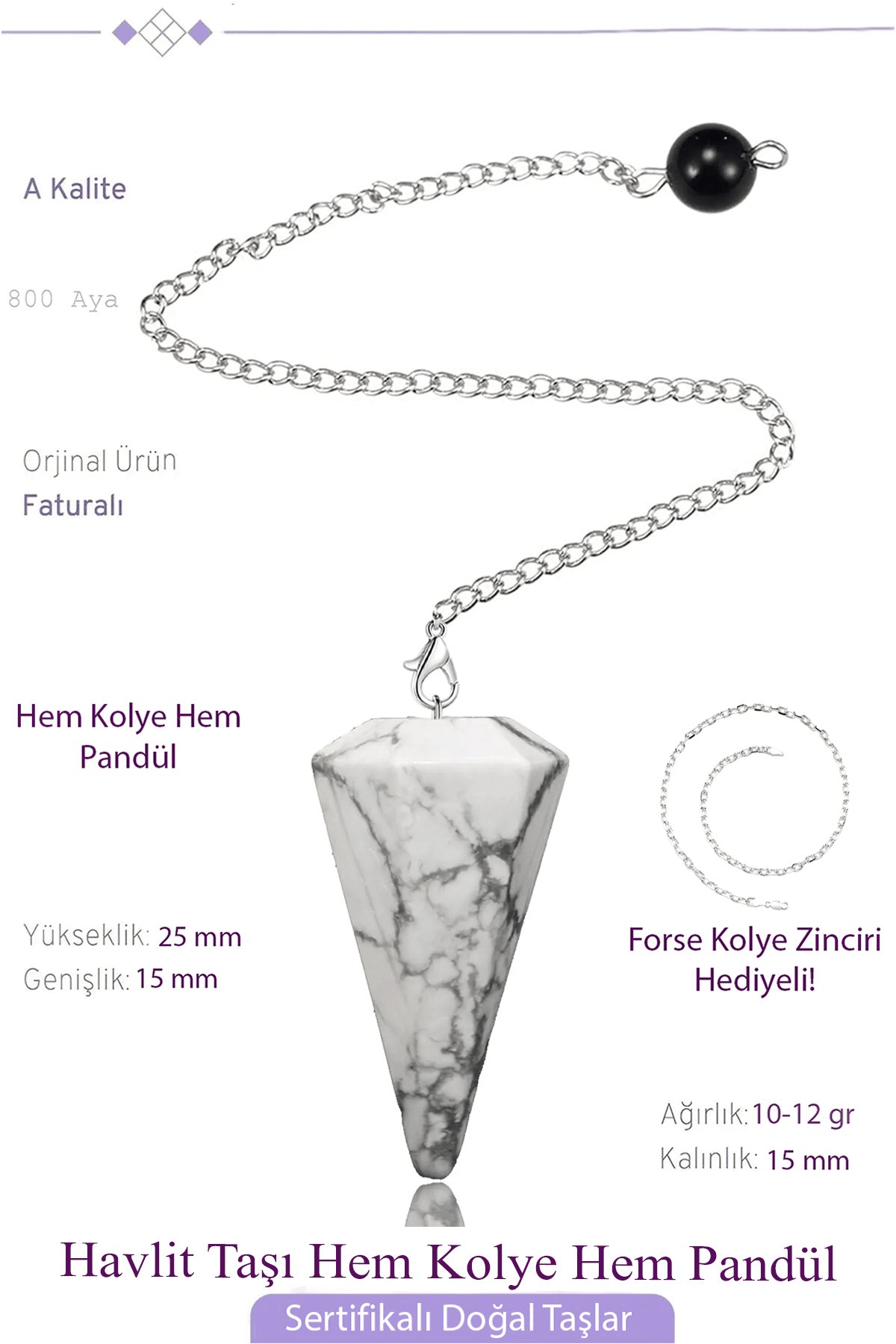 Sertifikalı Havlit Taşı Pandül Sarkaç Hem Pandül - Hem Kolye