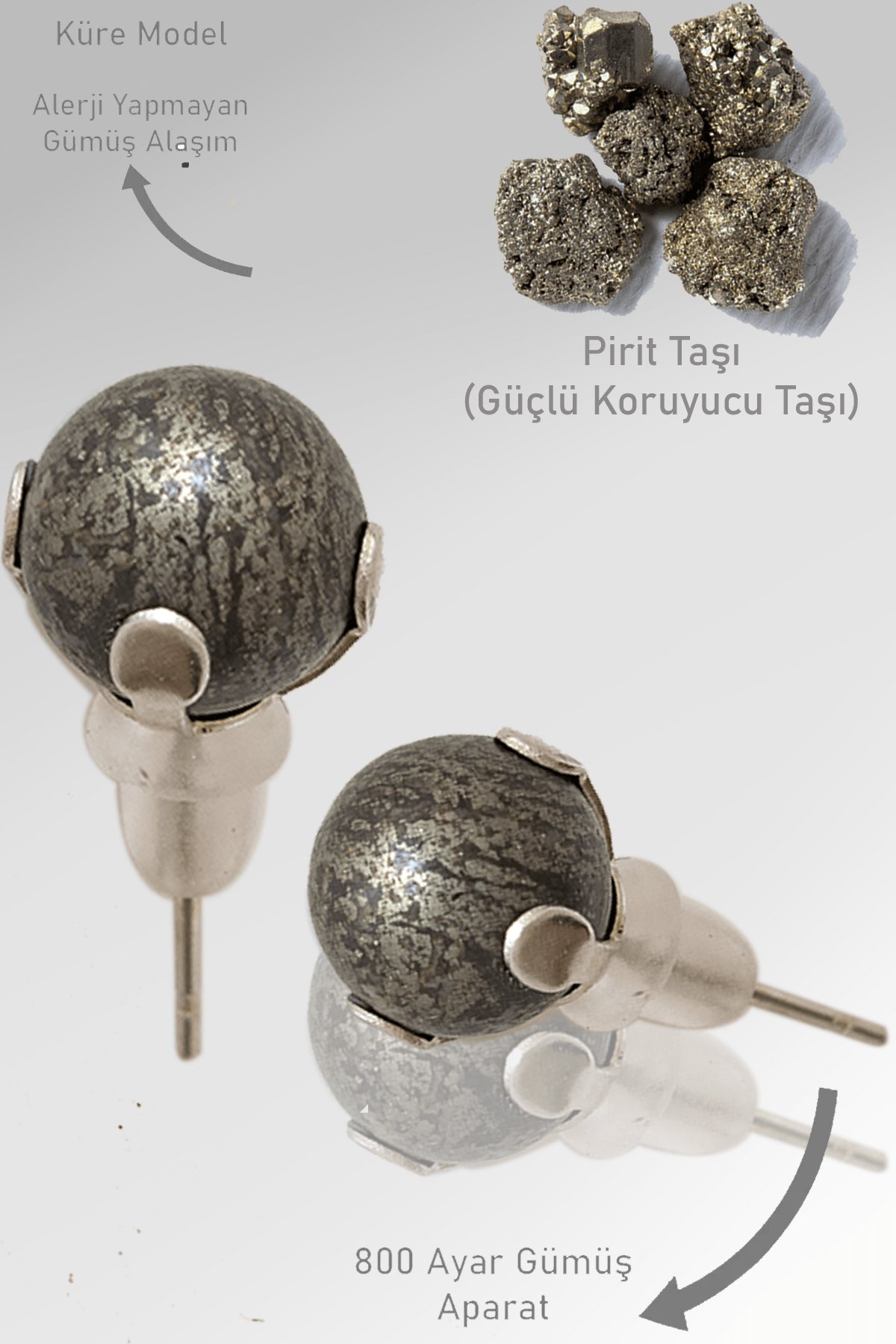 Sertifikalı Gerçek Pirit Taşı Nokta Doğal Taş Küpe - Peru