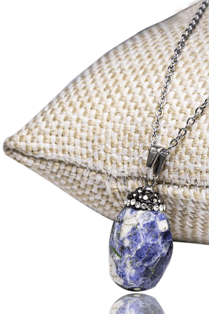 Sertifikalı Fasetli Doğal Lapis Lazuli Taşı Kolye Elmas Kesim